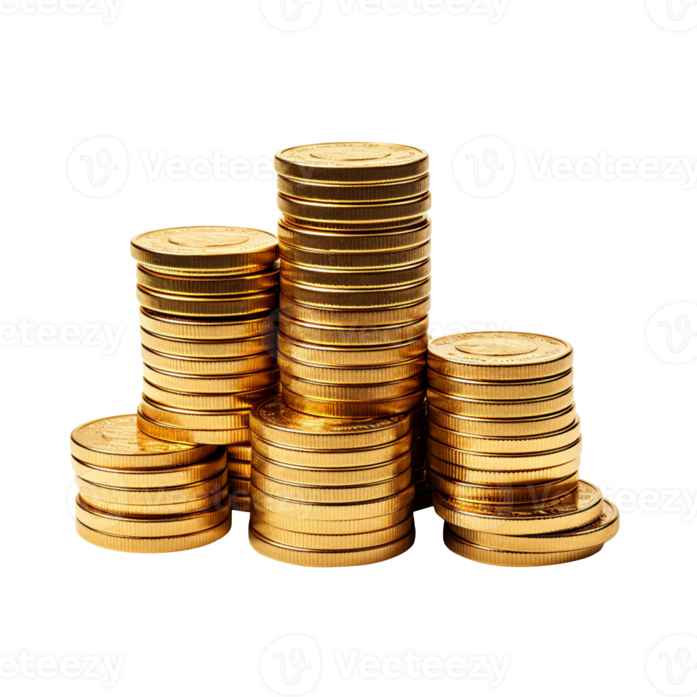 Stacks of gold coins isolated on transparent background png