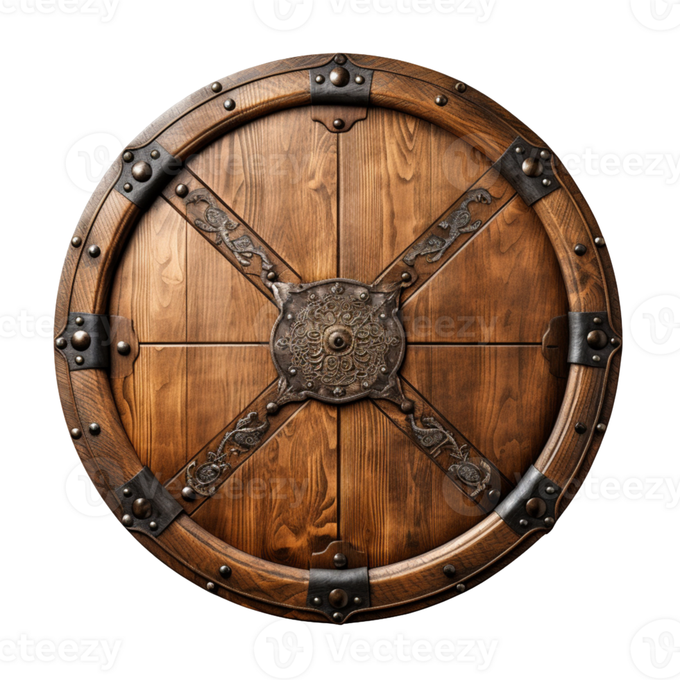 Round Wooden Shield isolated on transparent background png
