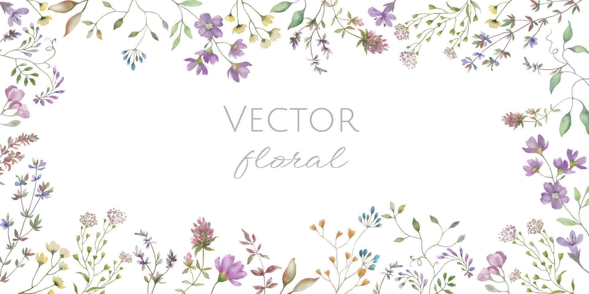 Watercolor floral frame. Hand drawn illustration isolated on white background. vector
