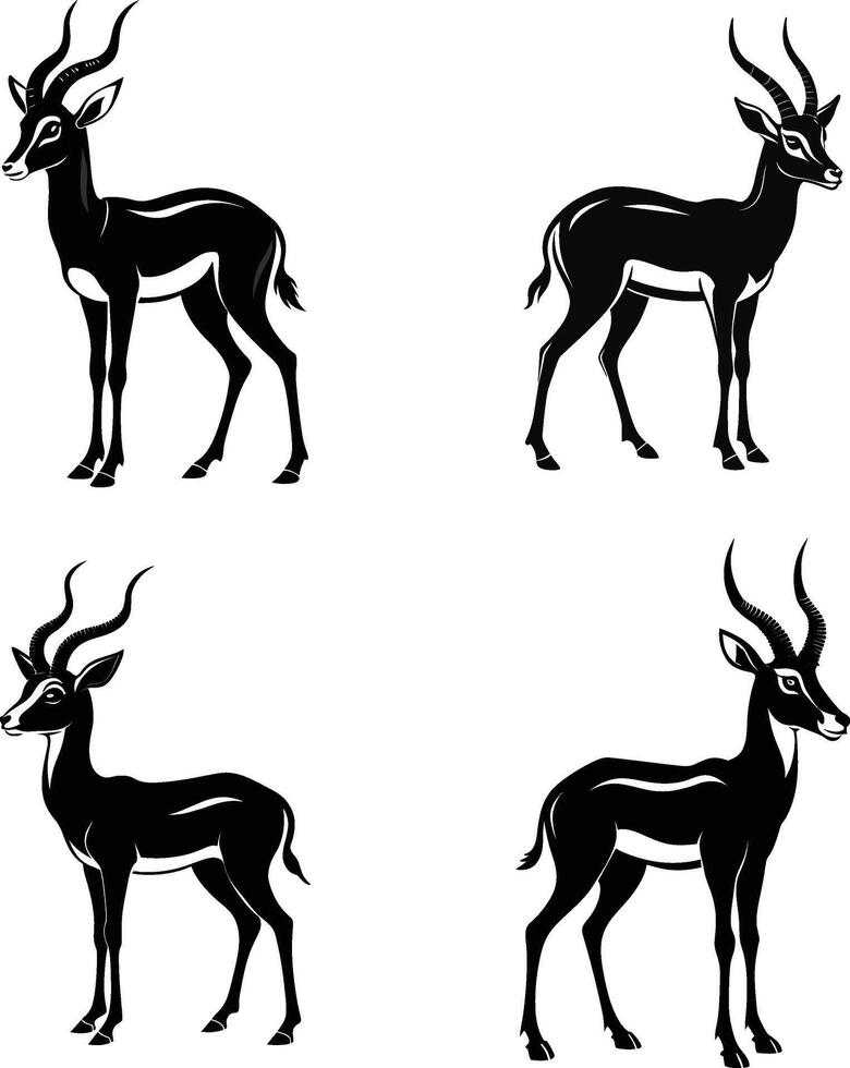 silhouette of deer set art illustration vector