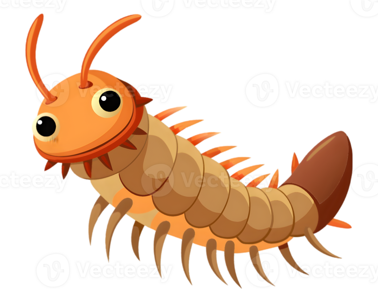 Cartoon Centipede Isolated on Transparent Background - Insect Illustration for Educational Use png