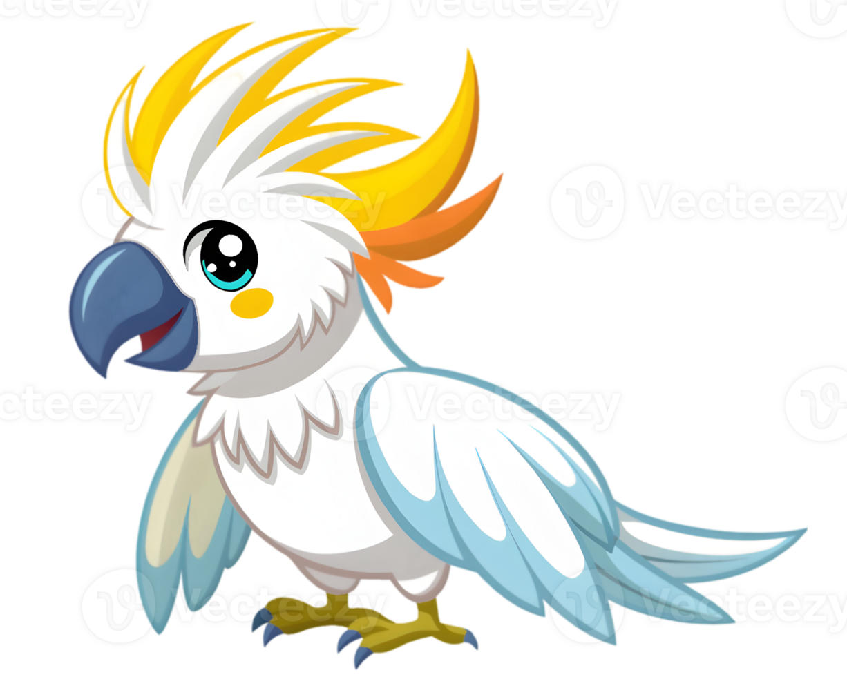 Cartoon Cockatoo Isolated on Transparent Background - Colorful and Exotic Bird Illustration png