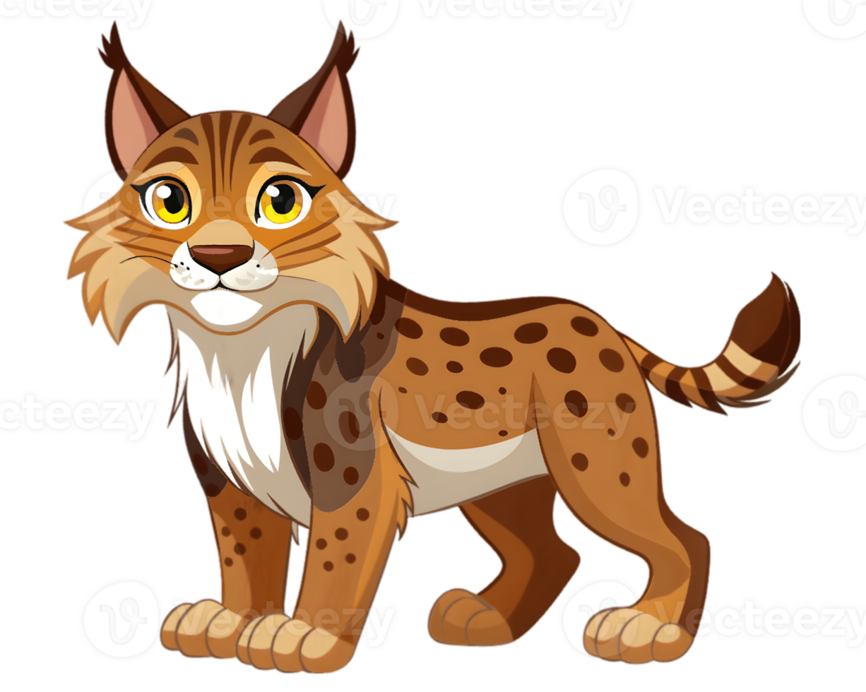 Cartoon Bobcat Isolated on Transparent Background - Fierce and Majestic Wild Cat Drawing png
