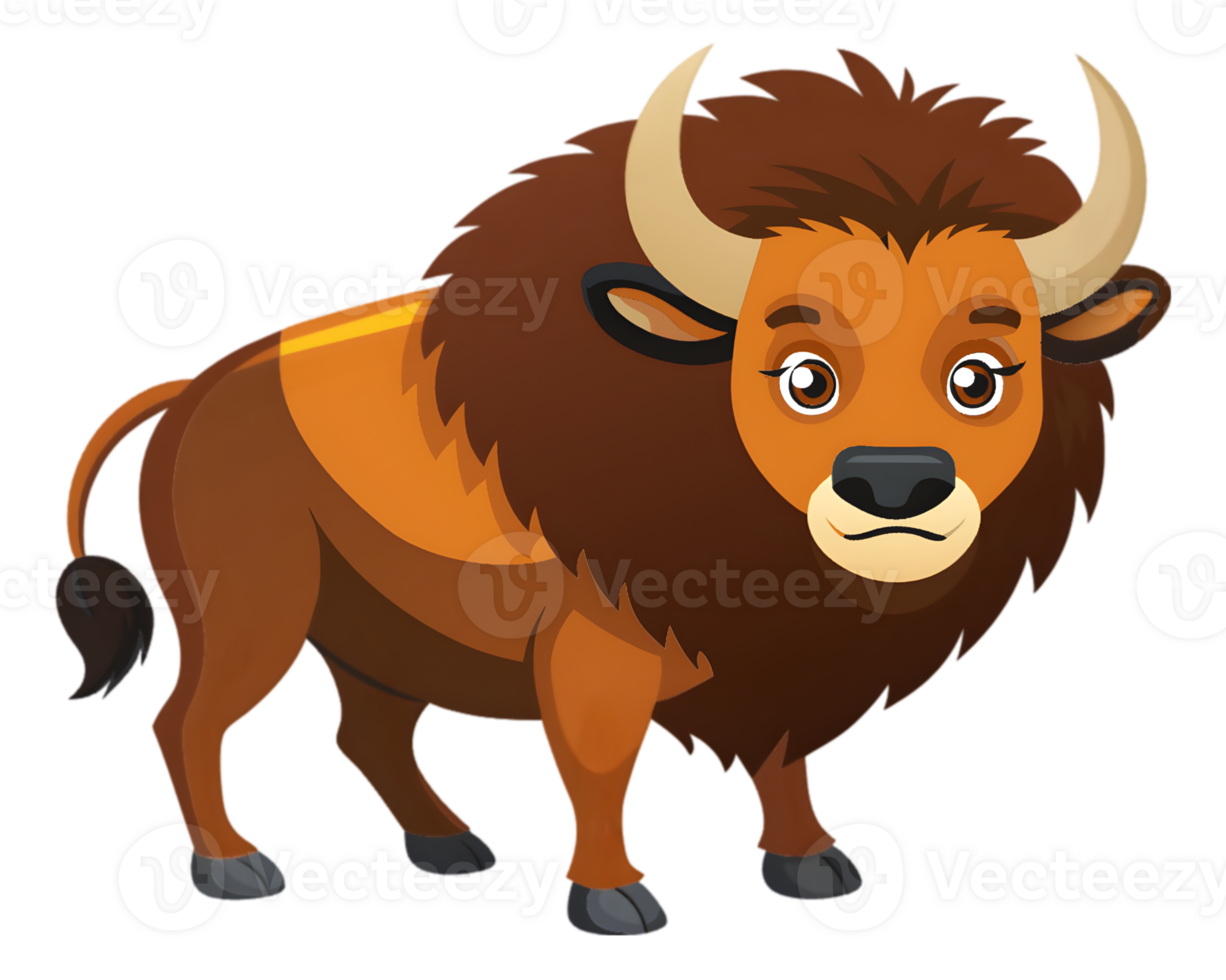 Cartoon Bison Isolated on Transparent Background - Strong and Majestic Animal Drawing png