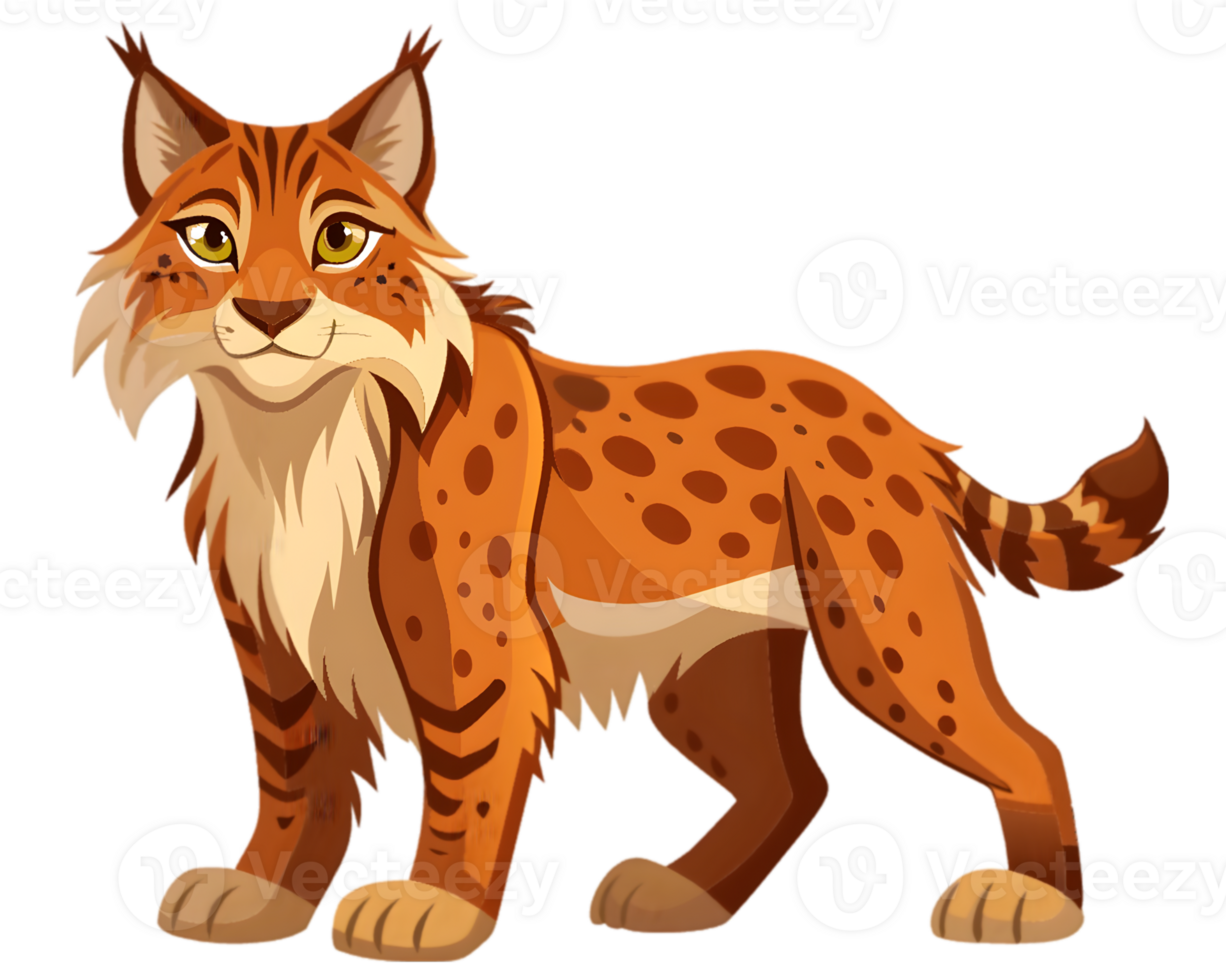 Cartoon Bobcat Isolated on Transparent Background - Detailed and Fierce Wild Cat Illustration png