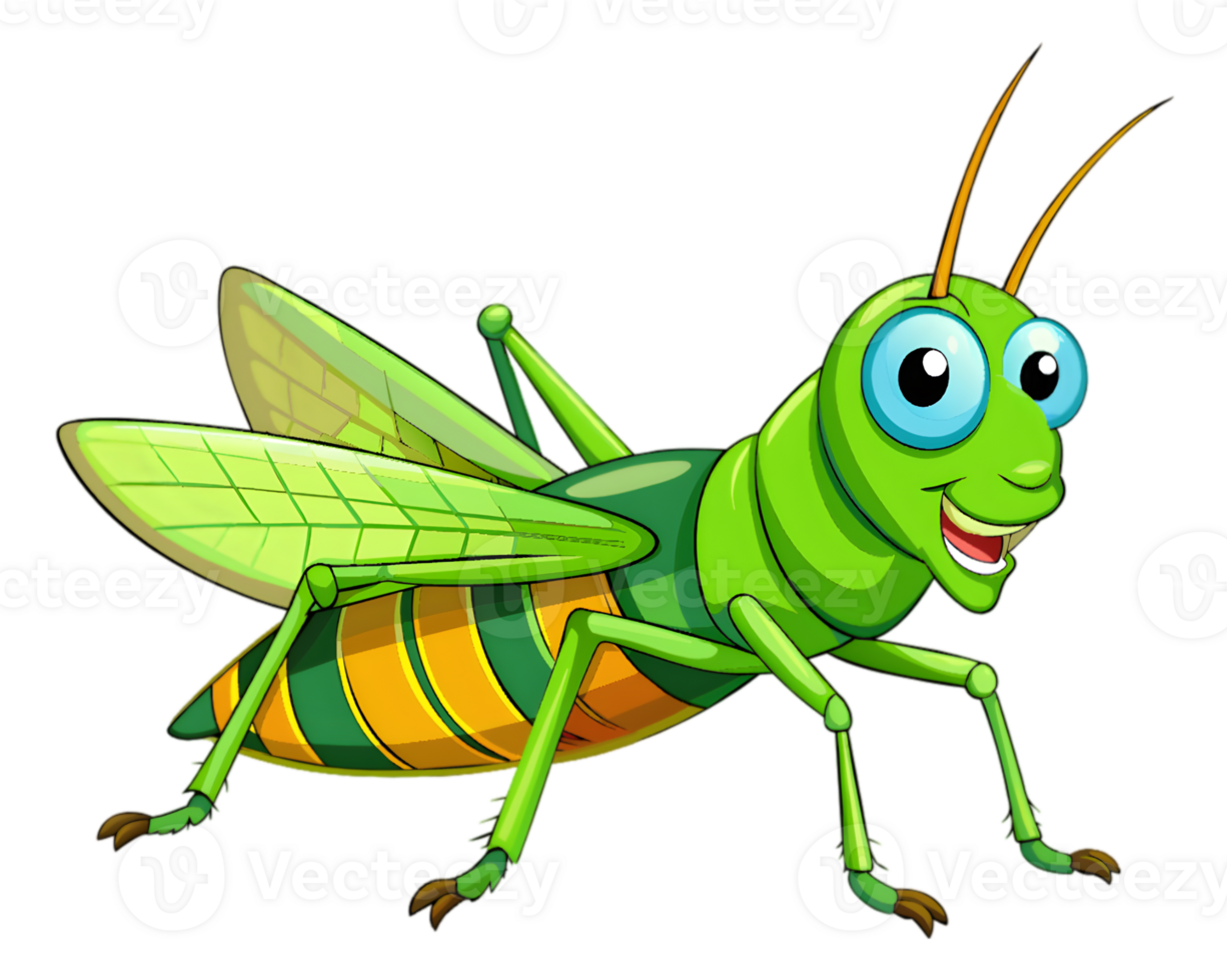 Cartoon Grasshopper Isolated on Transparent Background - Insect Illustration for Kids png