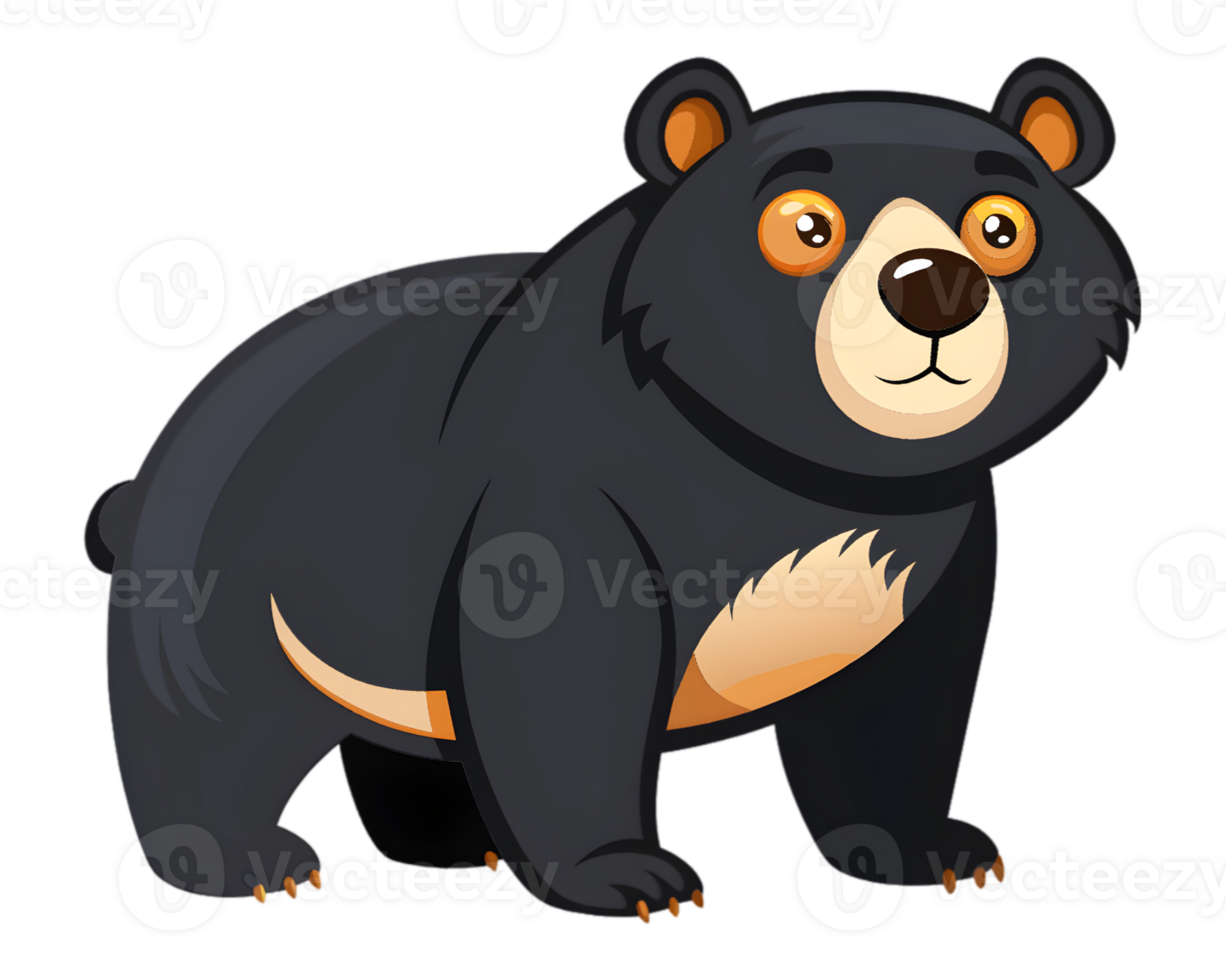 Cartoon Black Bear Isolated on Transparent Background - Majestic and Detailed Animal Illustration png