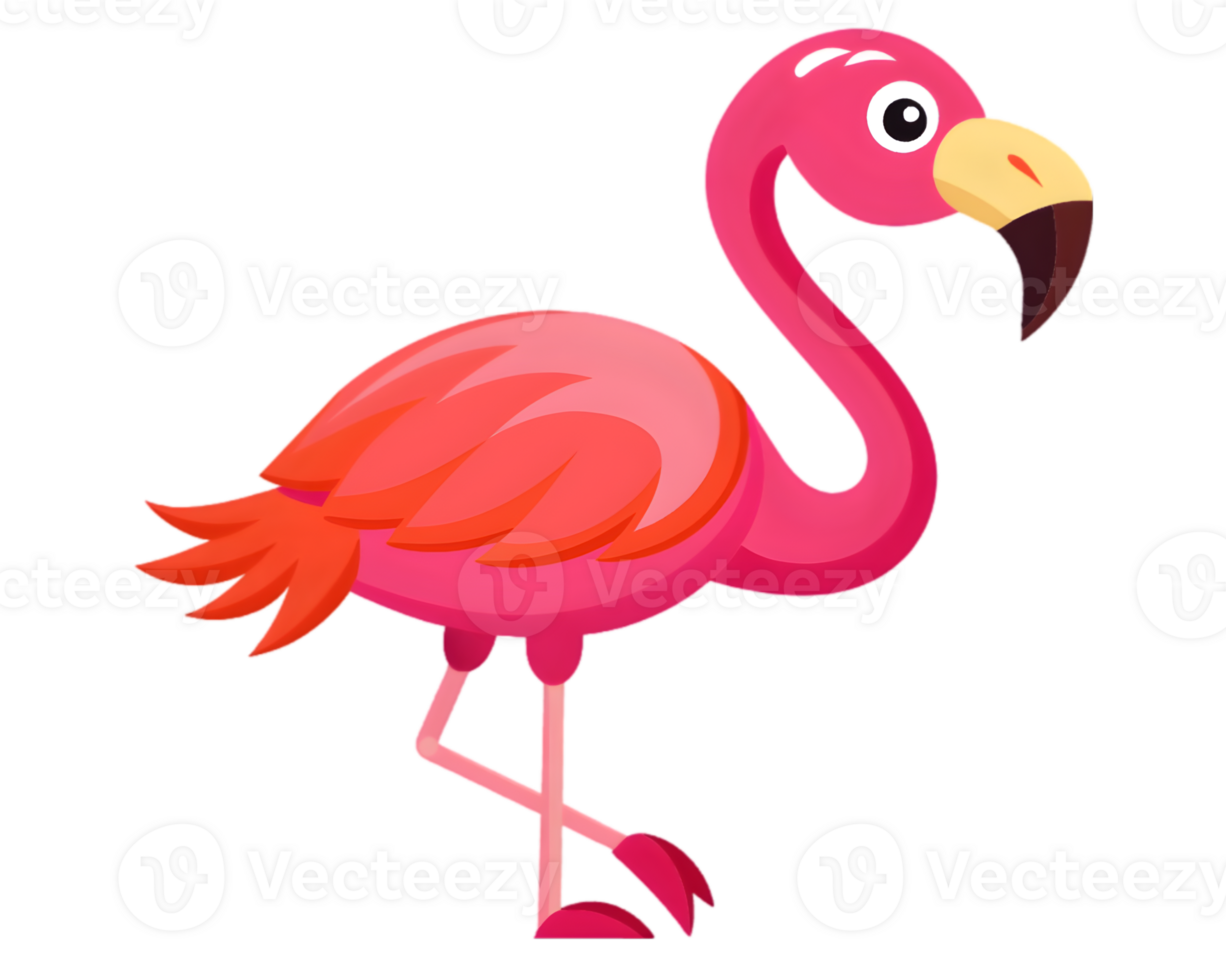 Cartoon Flamingo Isolated on Transparent Background - Detailed and Elegant Bird Illustration png