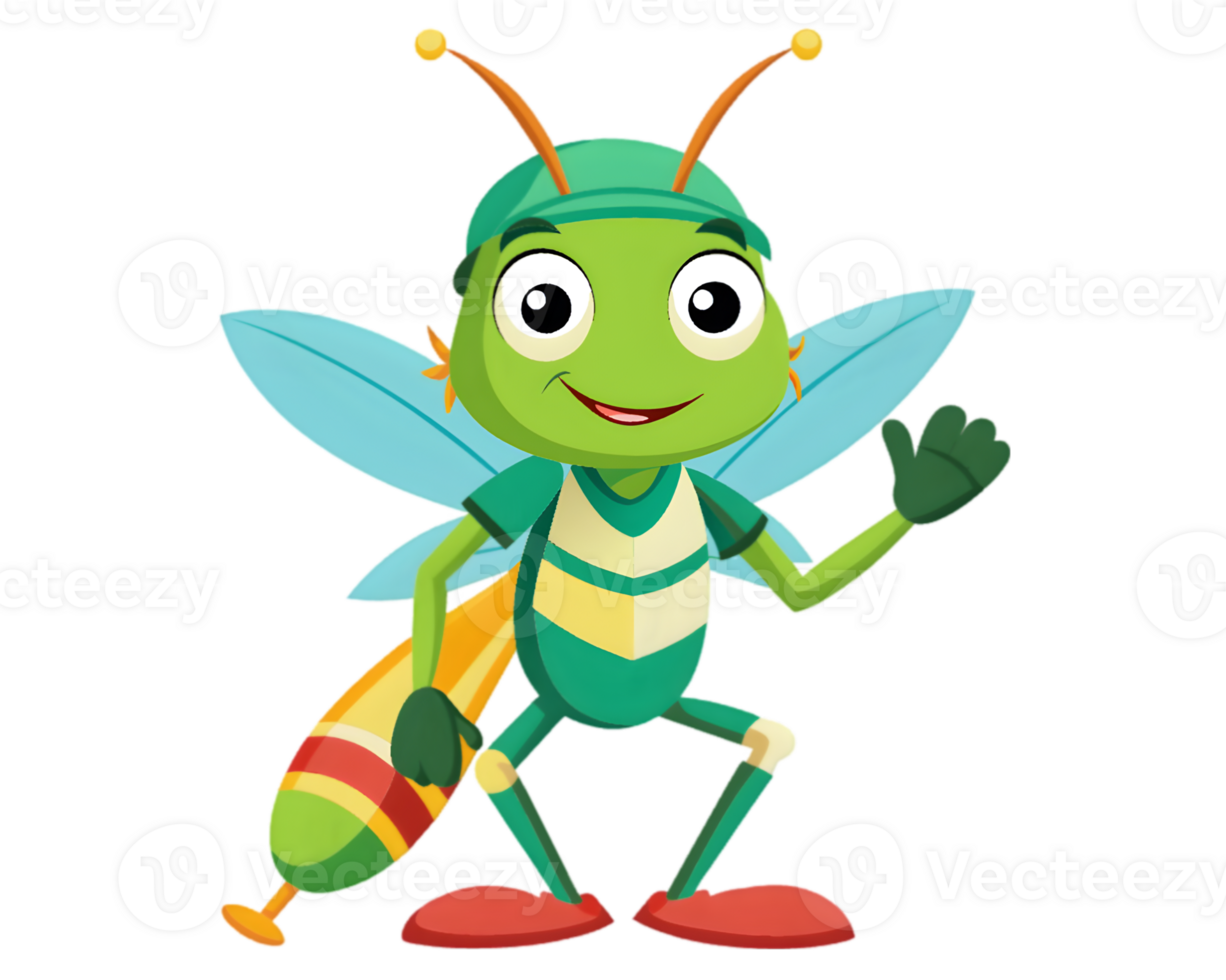 Cartoon Cricket Isolated on Transparent Background - Detailed Insect Drawing for Nature Lovers png