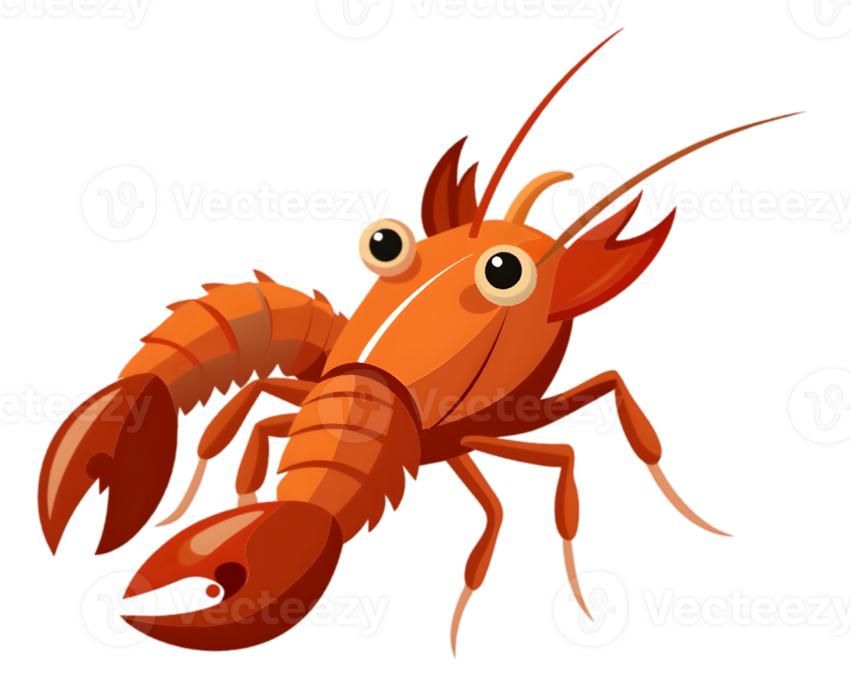 Cartoon Crayfish Isolated on Transparent Background - Detailed Freshwater Crustacean Drawing png