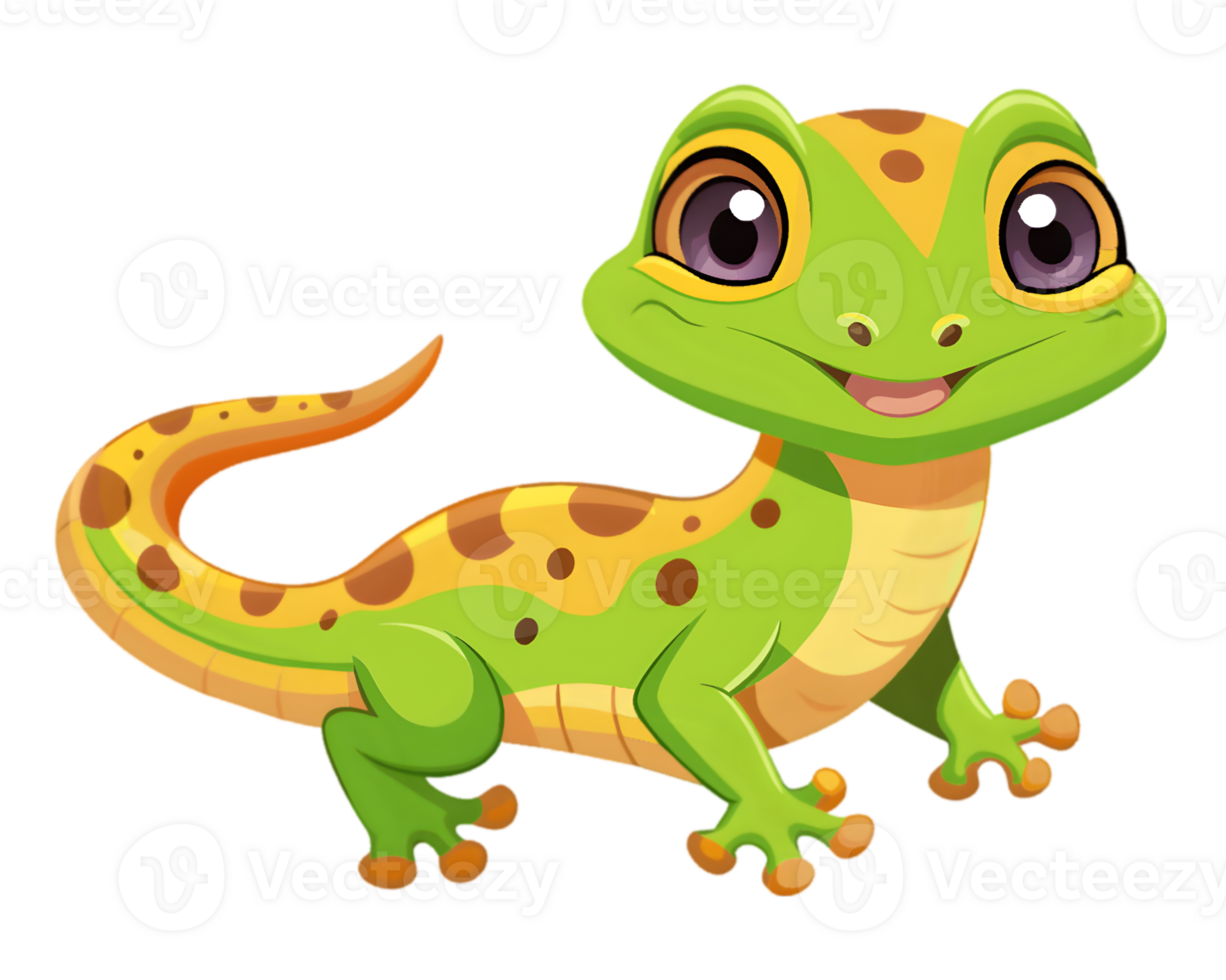 Cartoon Gecko Isolated on Transparent Background - Cute and Colorful Reptile Drawing png