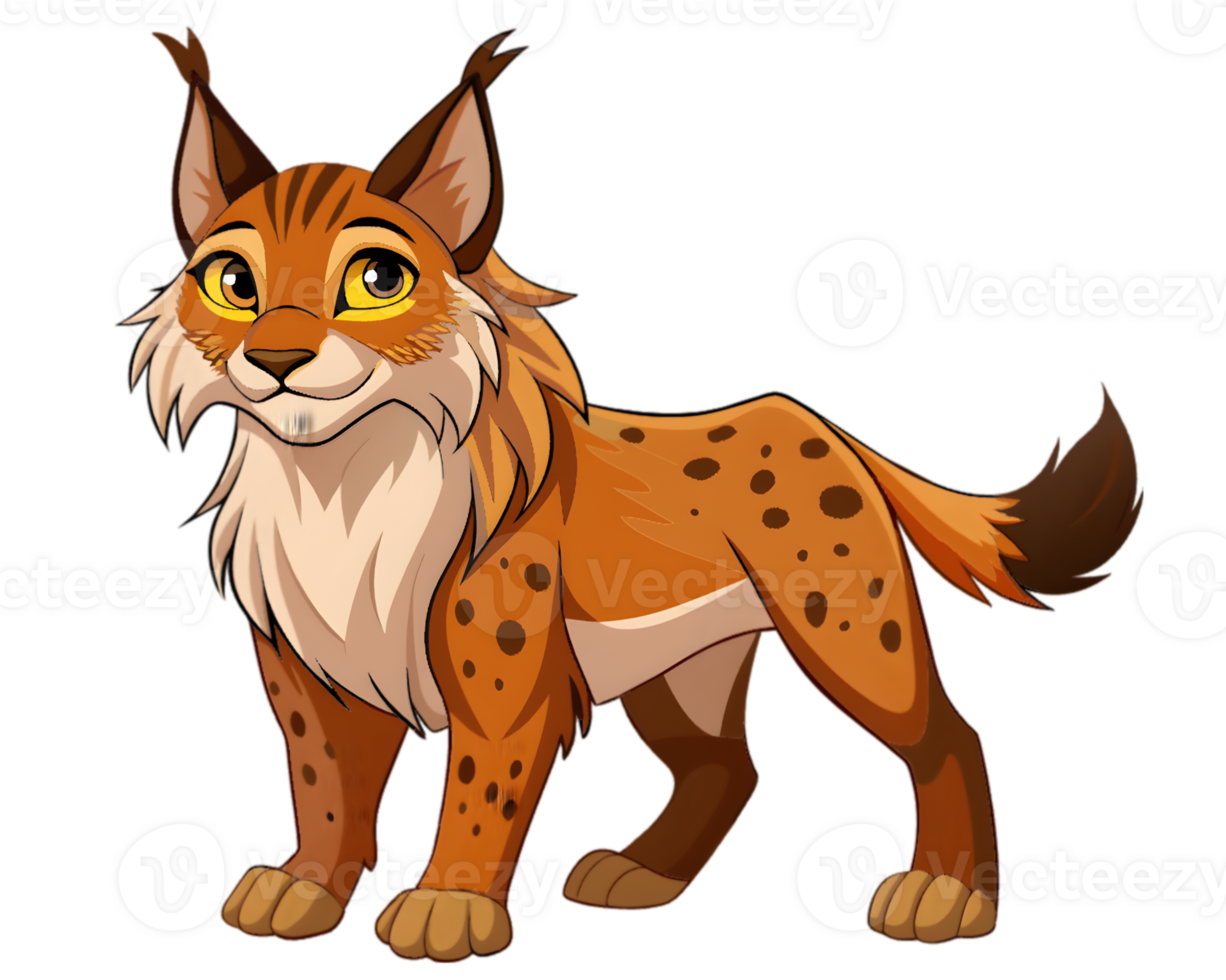 Cartoon Lynx Isolated on Transparent Background - Fierce and Majestic Wild Cat Illustration png