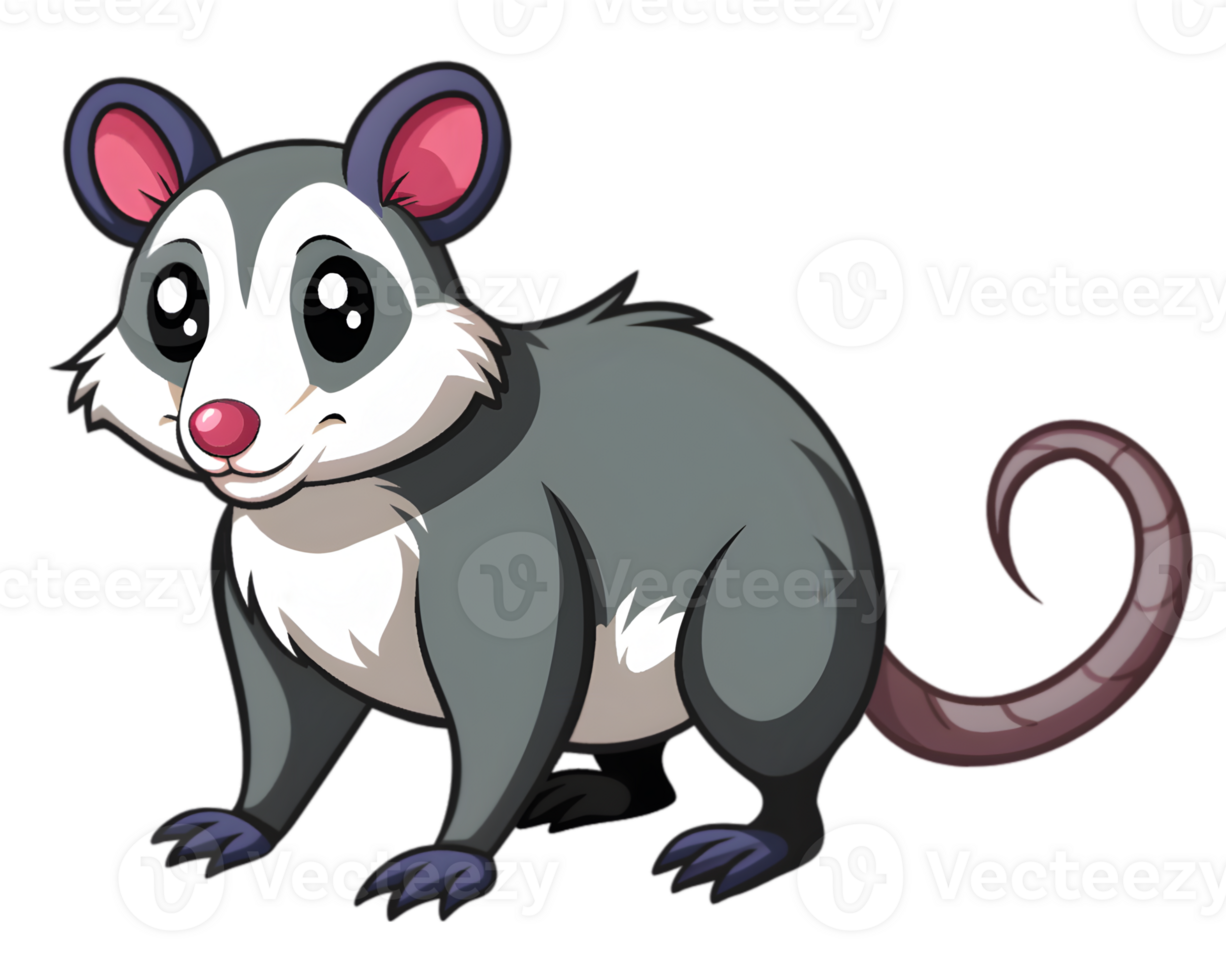 Cartoon Opossum Isolated on Transparent Background - Cute and Fun Animal Illustration png