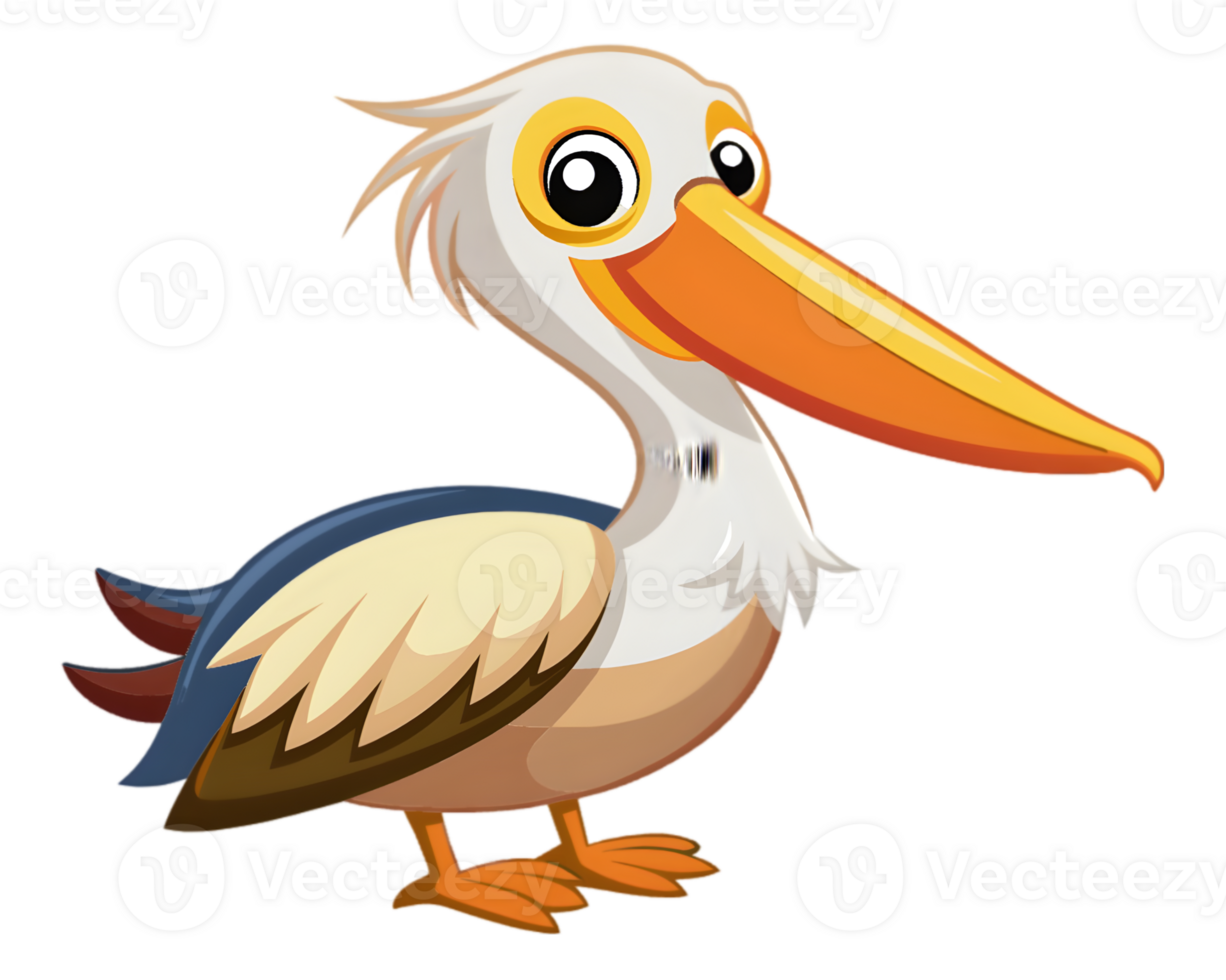 Cartoon Pelican Isolated on Transparent Background - Majestic and Detailed Bird Illustration png