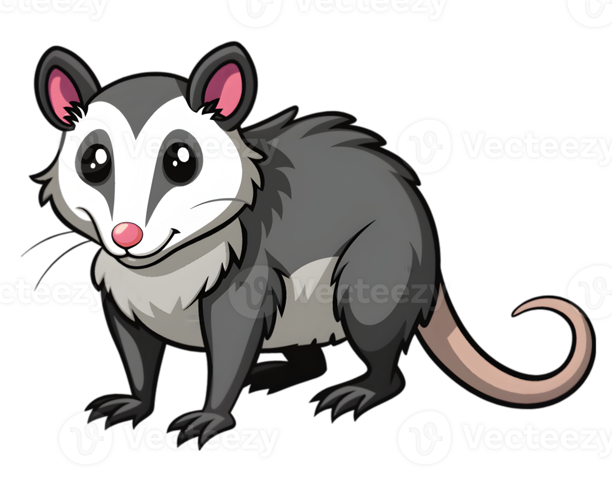 Cartoon Opossum Isolated on Transparent Background - Detailed and Cute Animal Drawing png