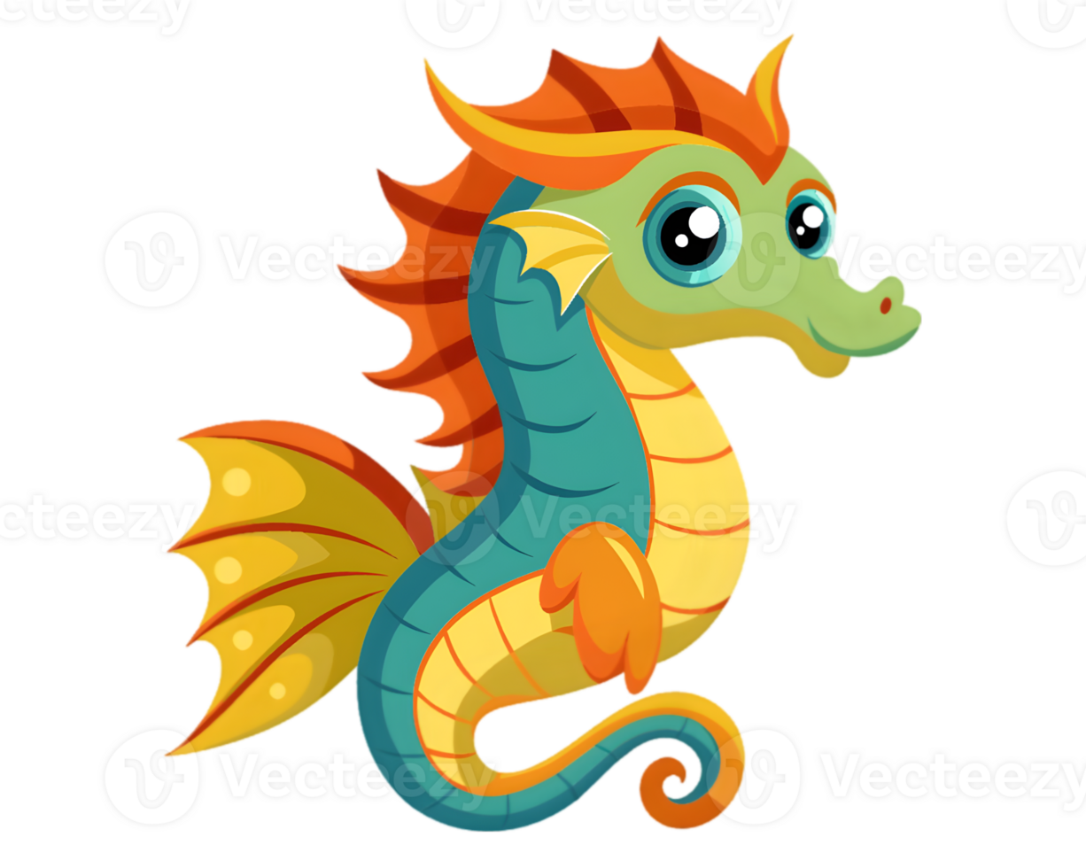 Cartoon Seahorse Isolated on Transparent Background - Unique and Detailed Sea Creature Illustration png