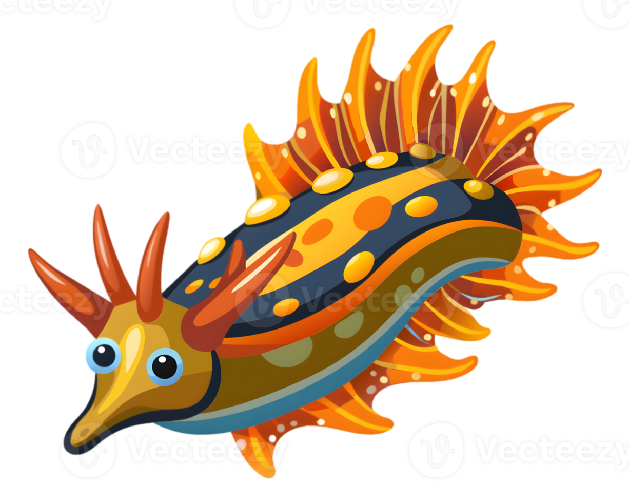 Cartoon Nudibranch Isolated on Transparent Background - Colorful and Unique Marine Life Drawing png