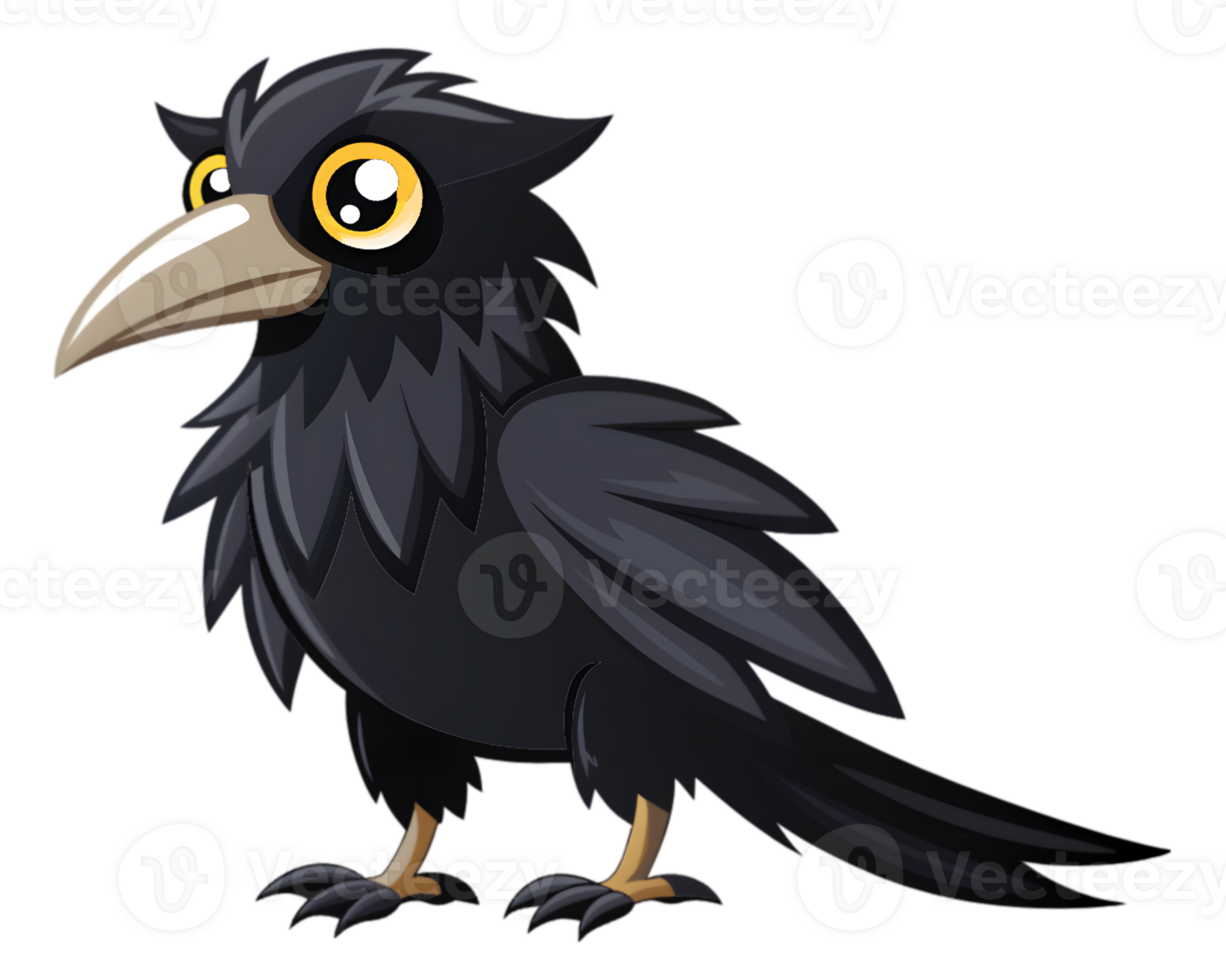 Cartoon Raven Isolated on Transparent Background - Intelligent and Detailed Bird Drawing png