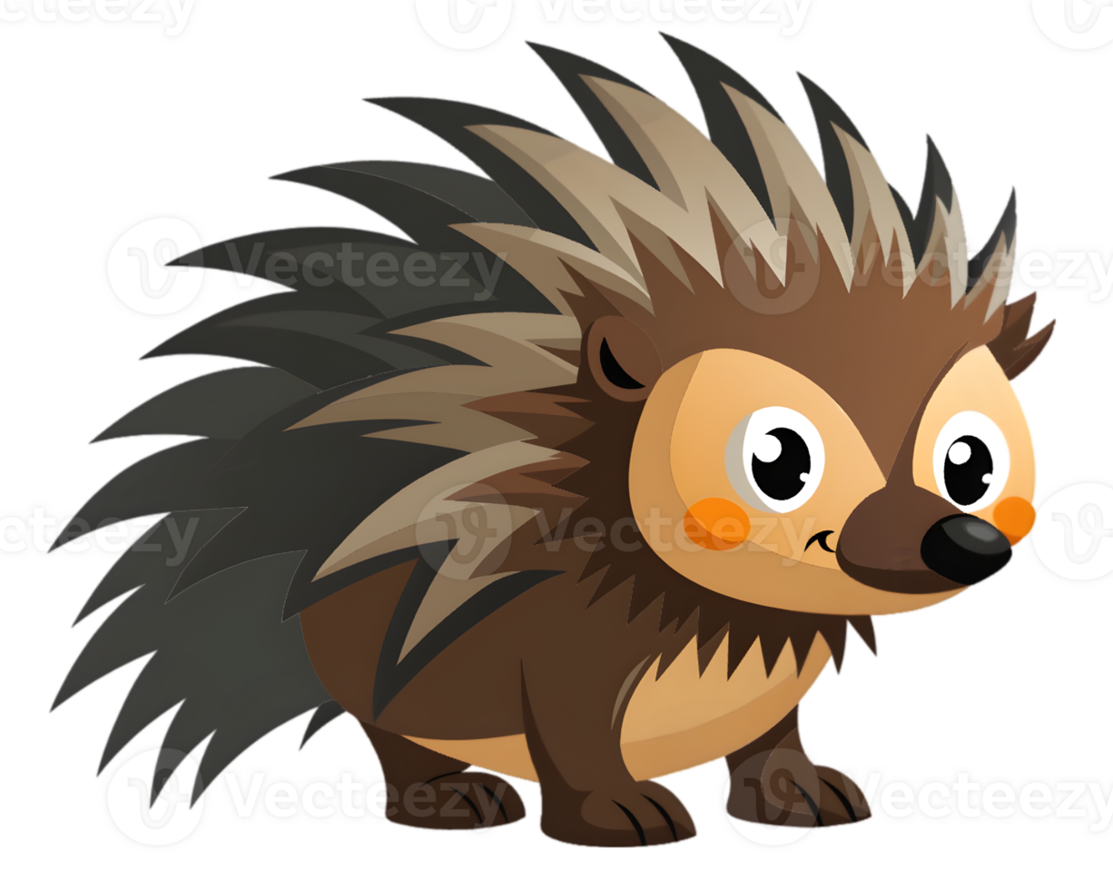 Cartoon Porcupine Isolated on Transparent Background - Cute and Detailed Forest Creature Drawing png