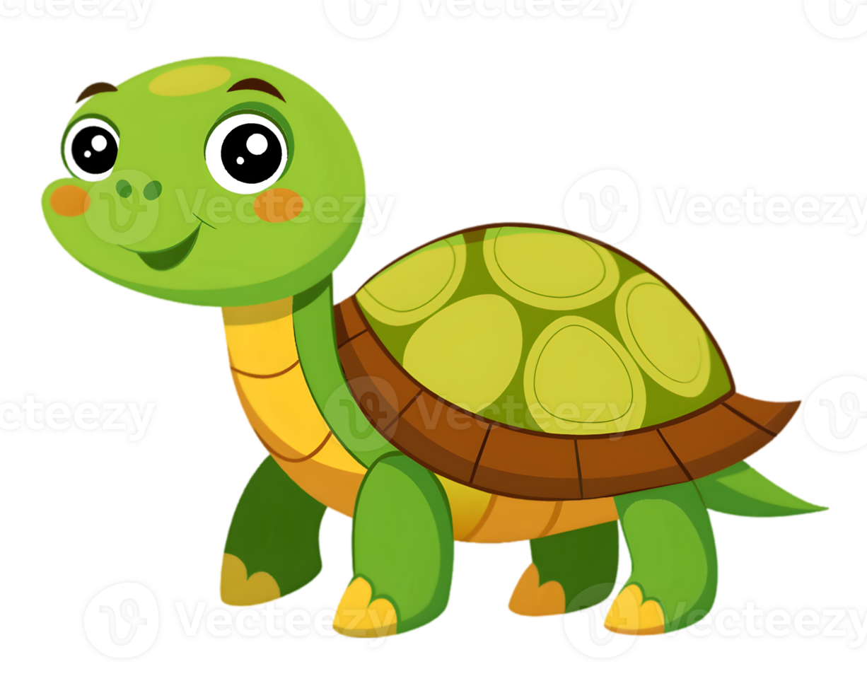 Cartoon Turtle Isolated on Transparent Background - Cute and Majestic Marine Life Illustration png
