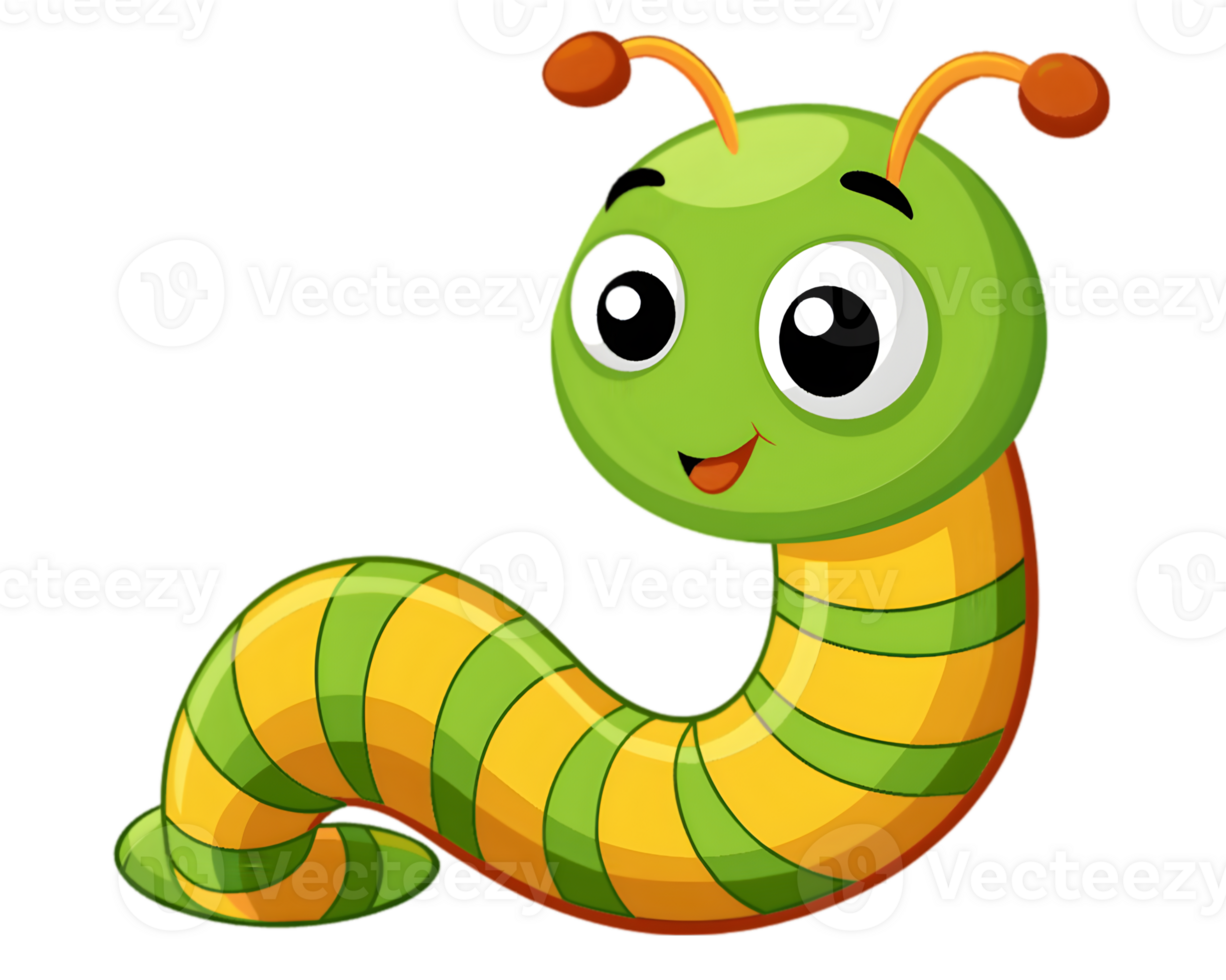 Cartoon Worm Isolated on Transparent Background - Cute and Detailed Insect Drawing png