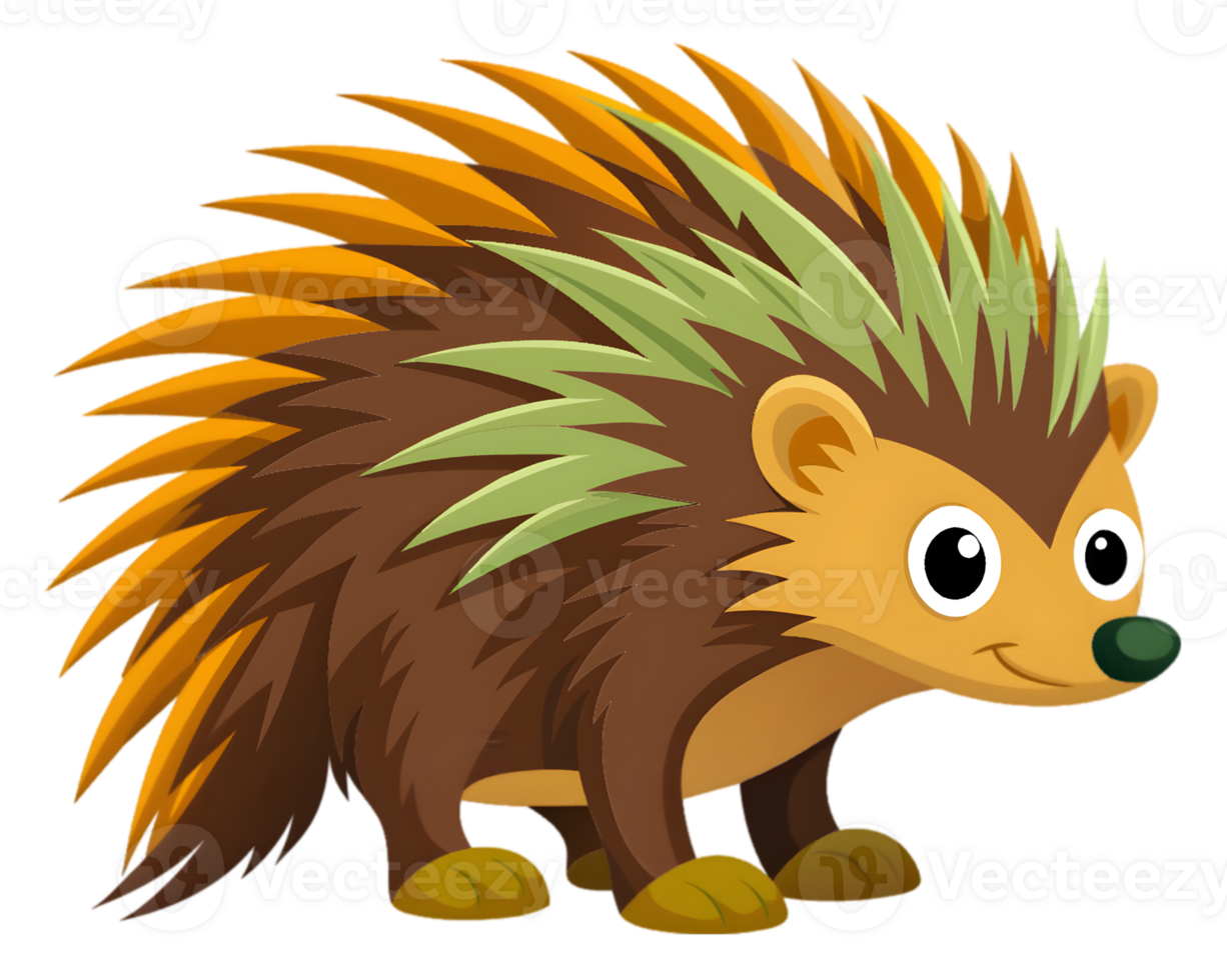 Cartoon Porcupine Isolated on Transparent Background - Cute and Detailed Forest Animal Illustration png