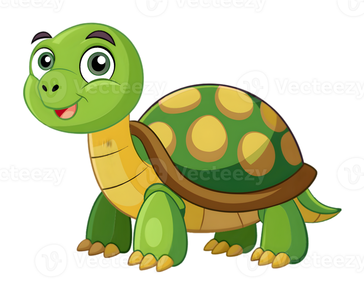 Cartoon Tortoise Isolated on Transparent Background - Majestic and Detailed Reptile Illustration png