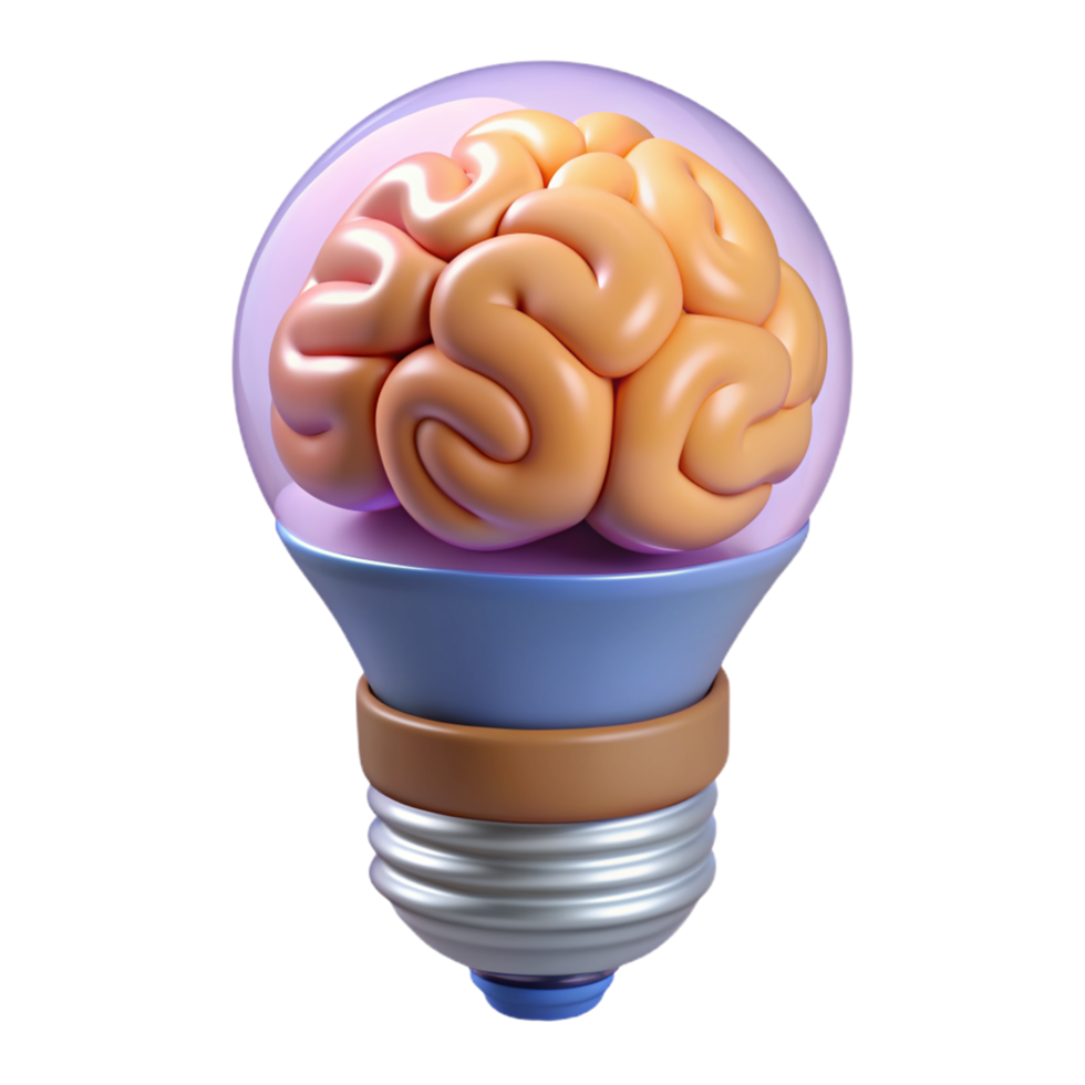 Innovation Concept with Brain in Bulb Lamp 3d Asset png