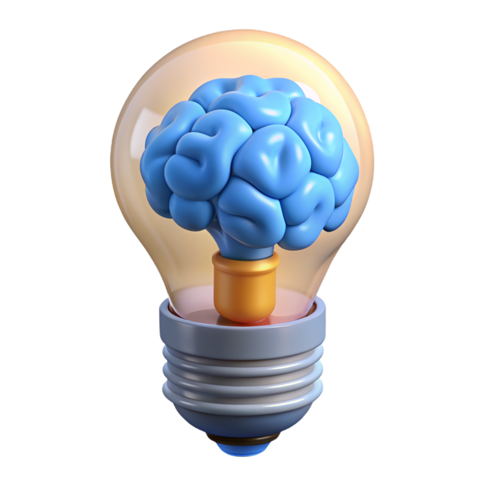 Innovation Concept with Brain in Bulb Lamp 3d png