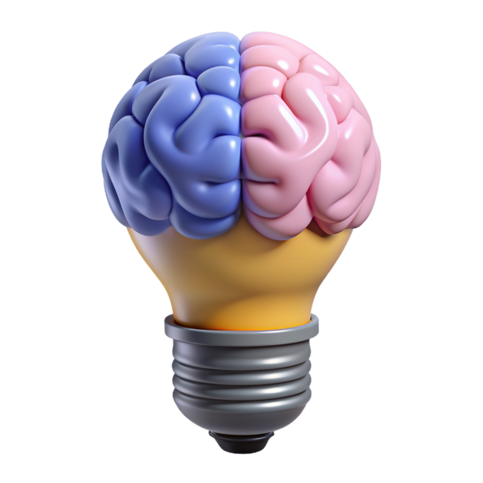 Innovation Concept with Brain in Bulb Lamp 3d Element png