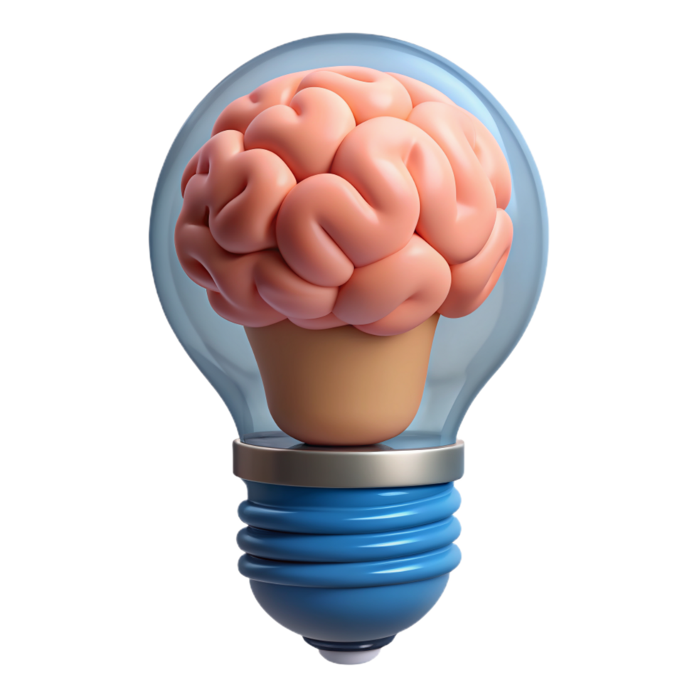Innovation Concept with Brain in Bulb Lamp 3d Symbol png