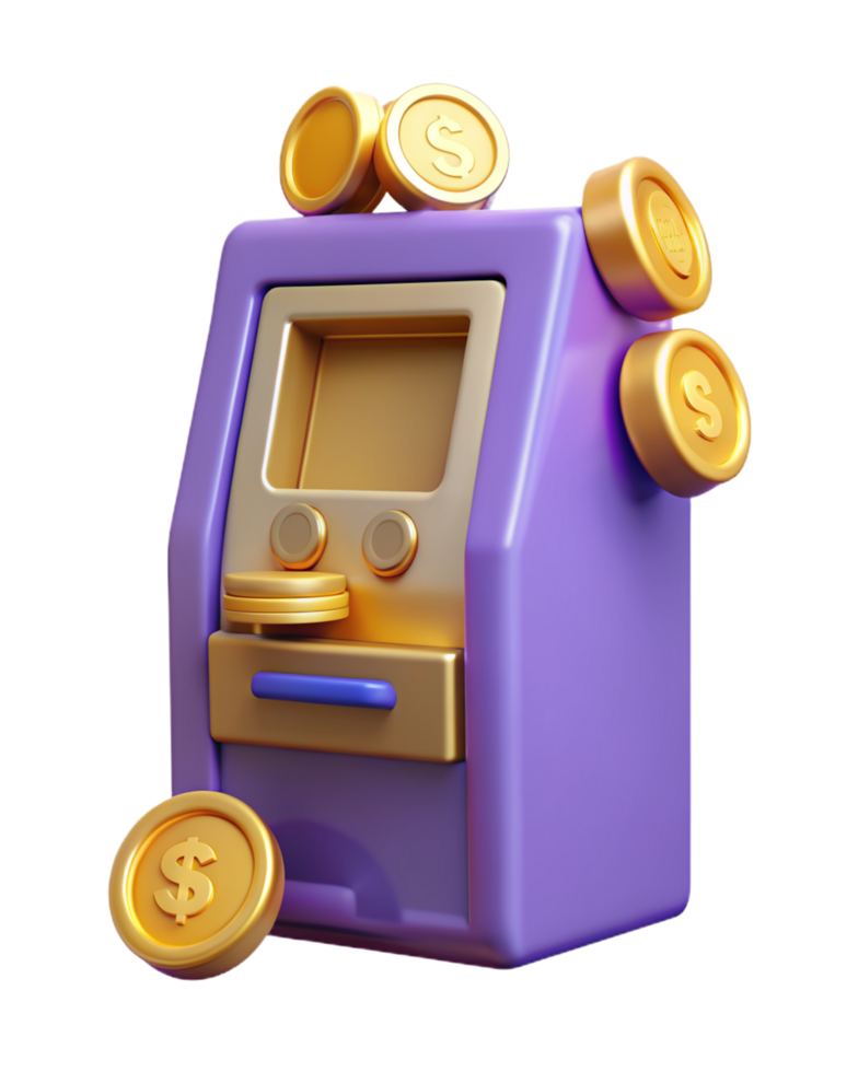 ATM Machine with Coins 3d Object png