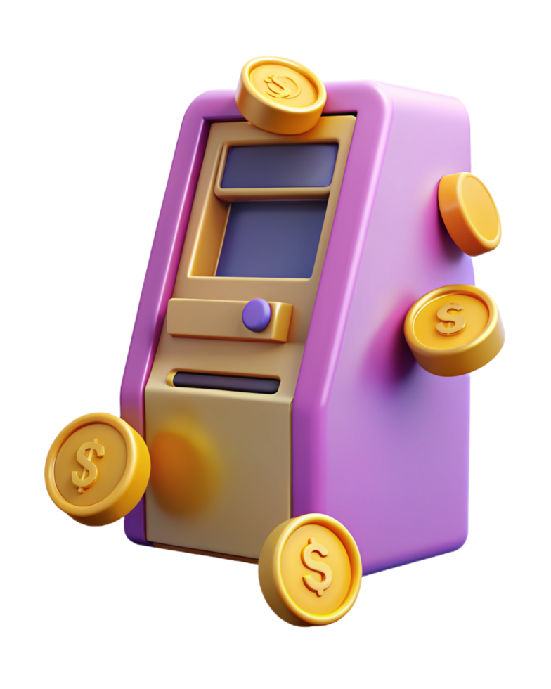 ATM Machine with Coins 3d Concept png