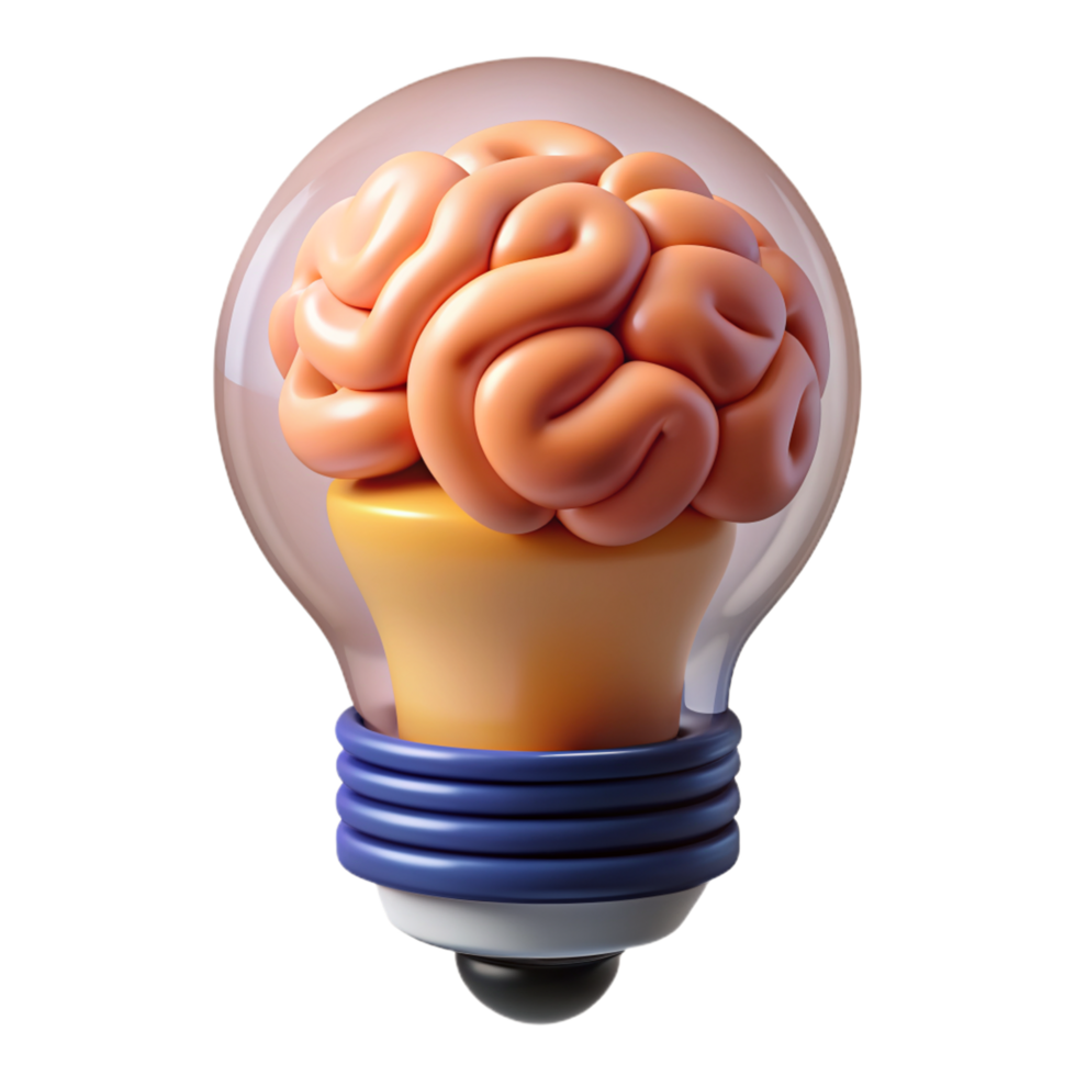 Innovation Concept with Brain in Bulb 3d png