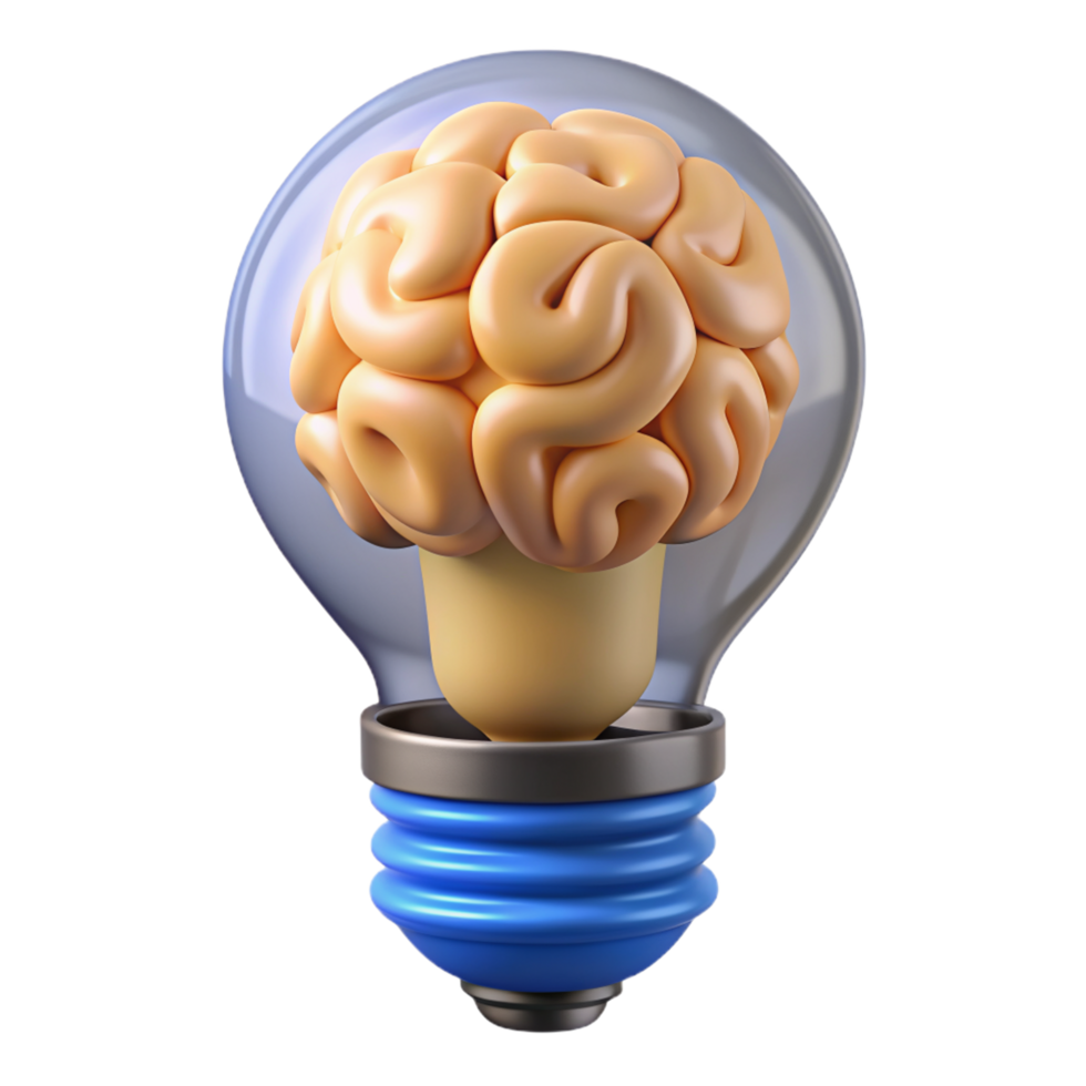 Innovation Concept with Brain in Bulb Lamp 3d Sign png