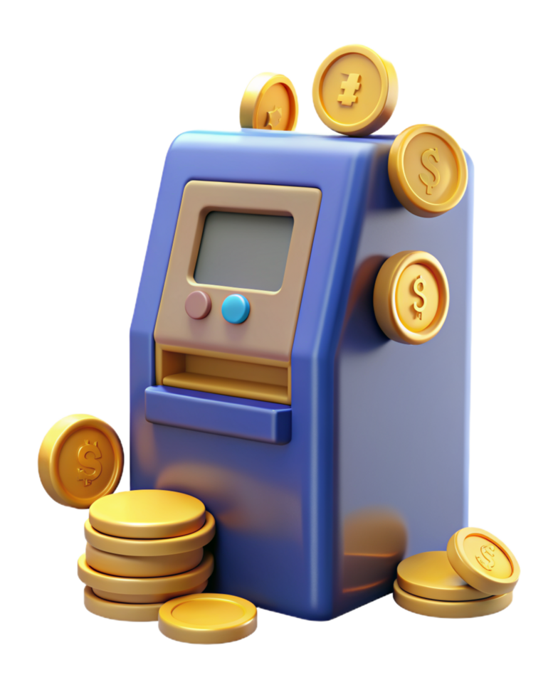ATM Machine with Coins 3d Design png