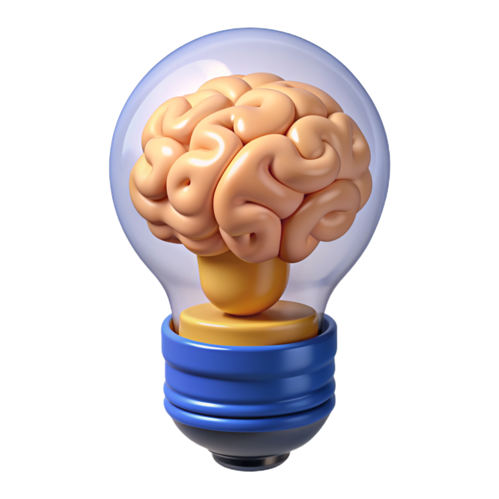 Innovation Concept with Brain in Bulb Lamp 3d Render png