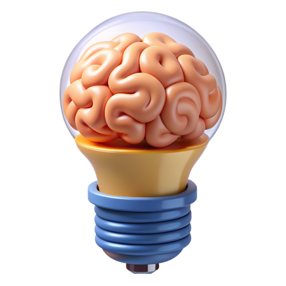 Innovation Concept with Brain in Bulb Lamp 3d Design png