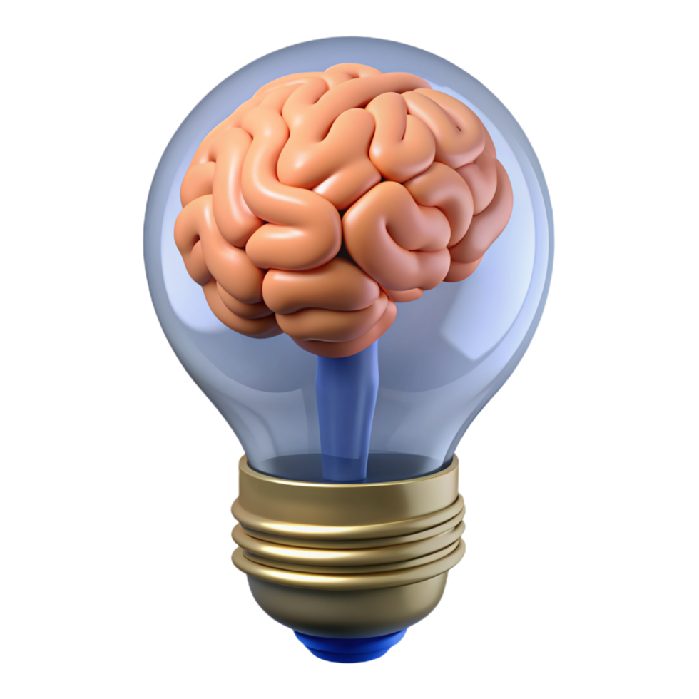Innovation Concept with Brain in Bulb Lamp 3d Image png