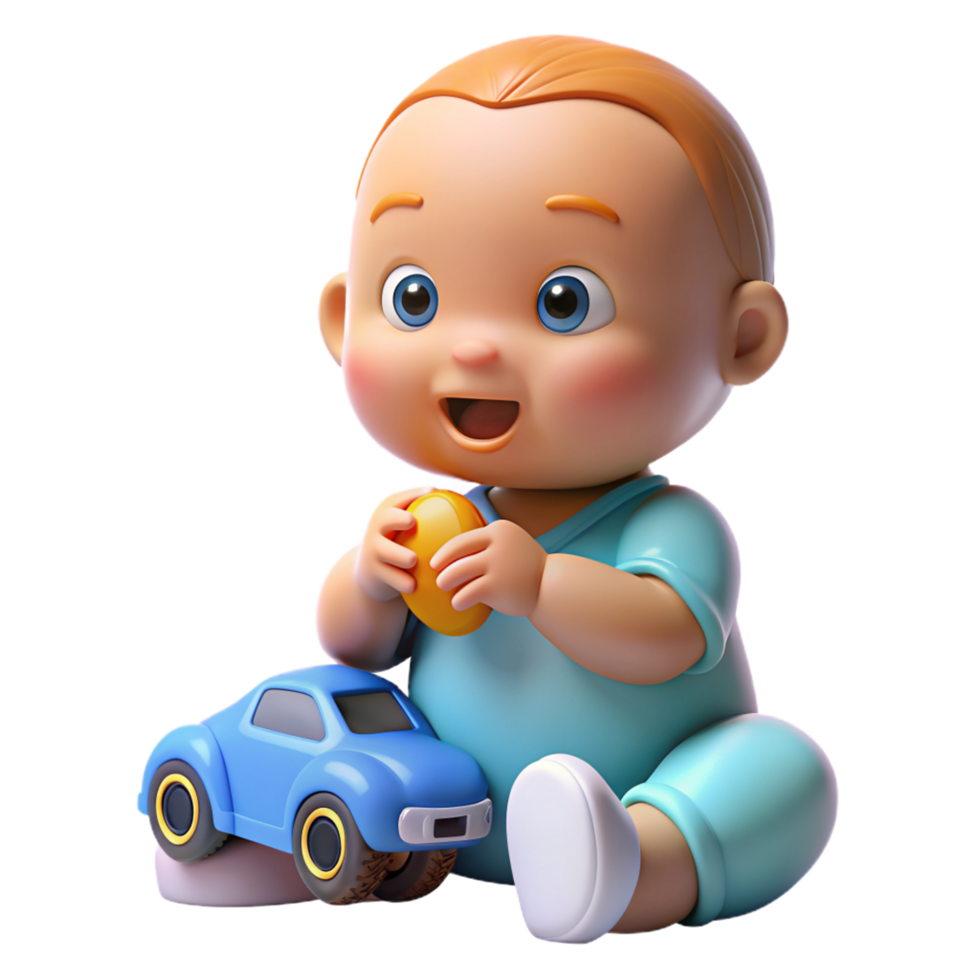 Happy Baby Playing Car Toy 3d Image png