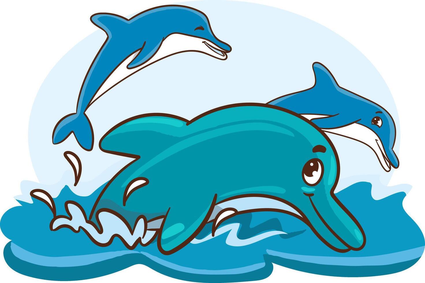 illustration of cheerful dolphins swimming in the sea vector