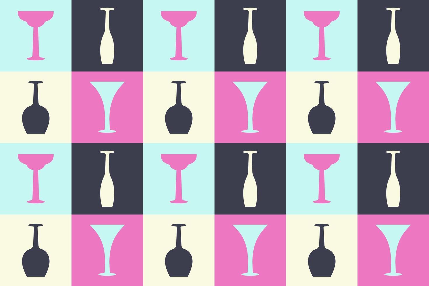 Wineglasses seamless pattern. Futuristic trendy minimalist design. Silhouettes of alcohol Drinks, cocktails, wine. illustration for wallpapers, textile, print, resturant, winery bar, party vector