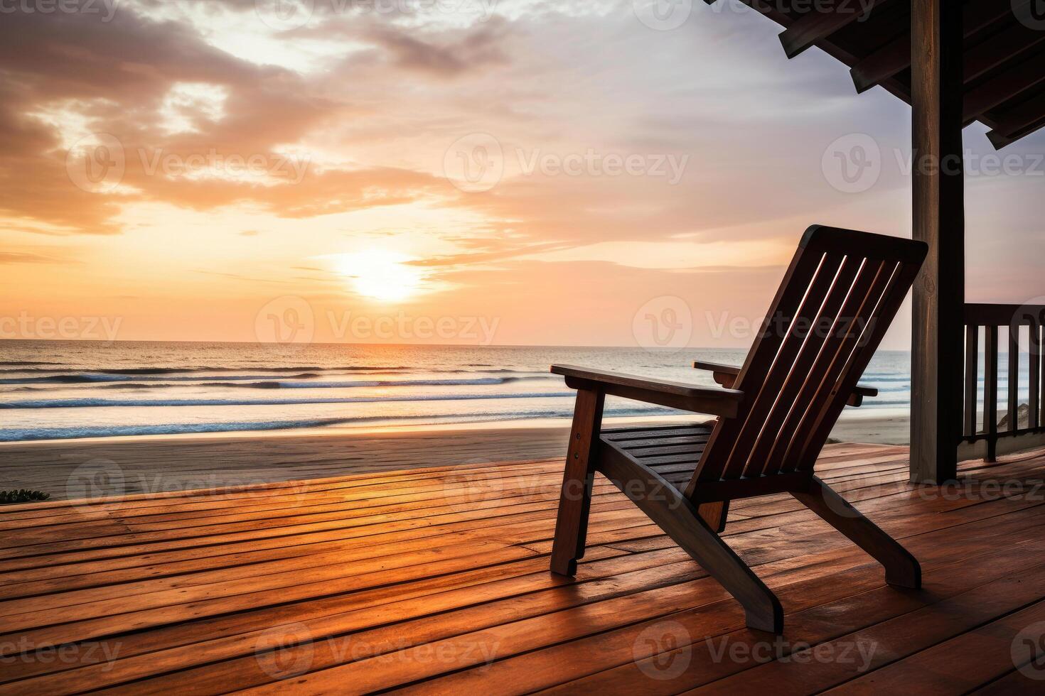 Wooden Armchair on Veranda at the Beach photo