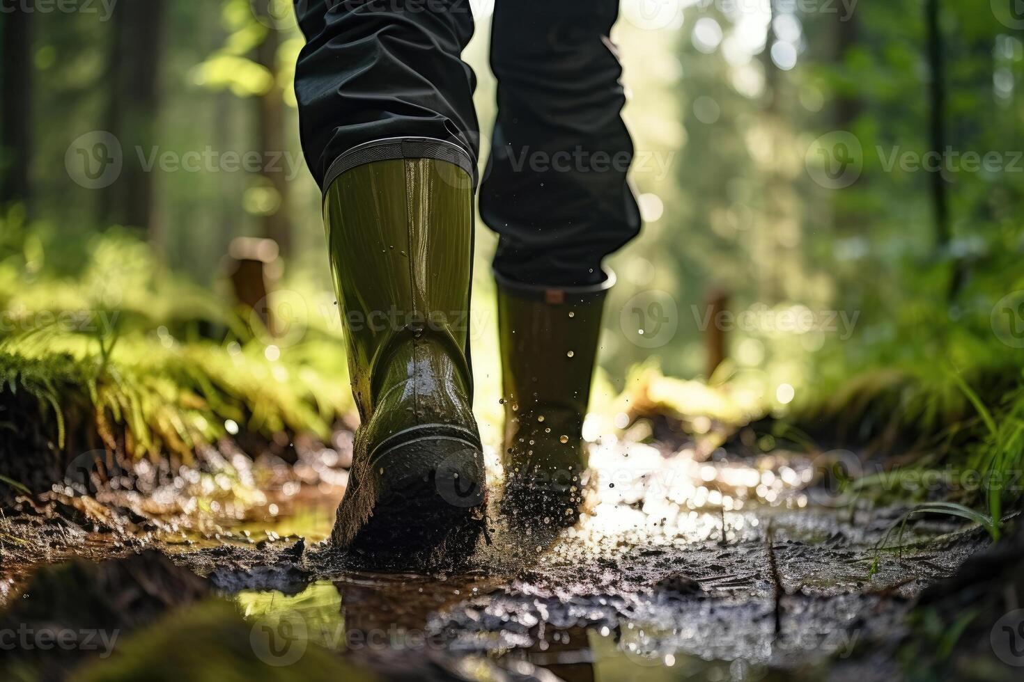 Man in Rubber Boots in a Forest photo