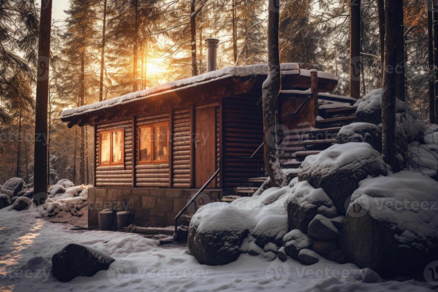 Sauna in Winter Forest photo