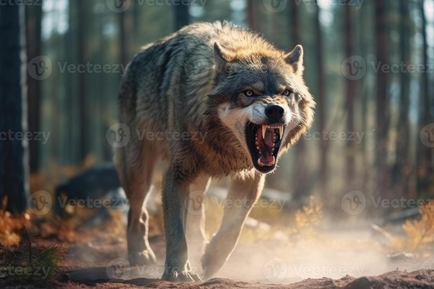 Angry Wolf in a Forest photo