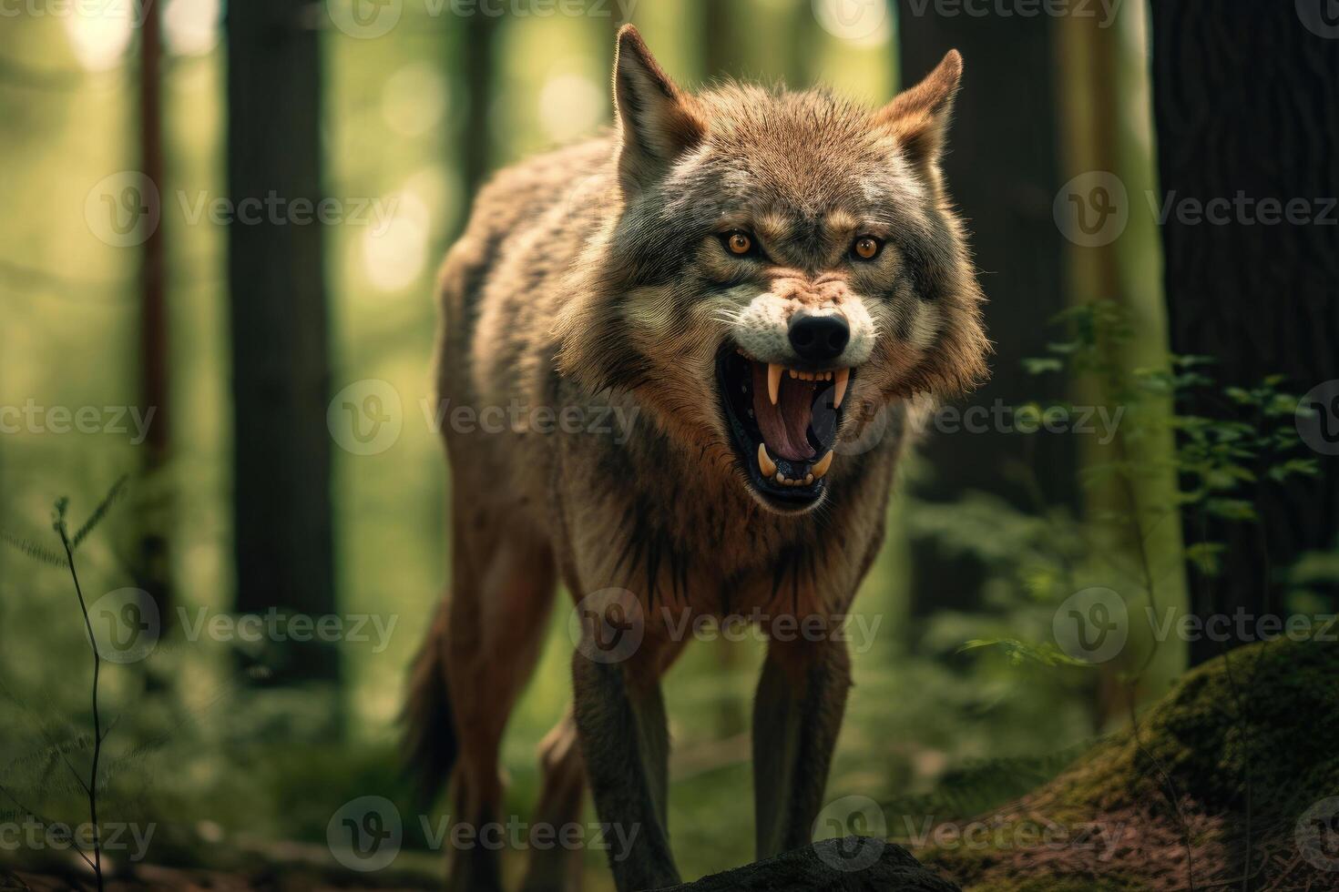 Angry Wolf in Forest photo