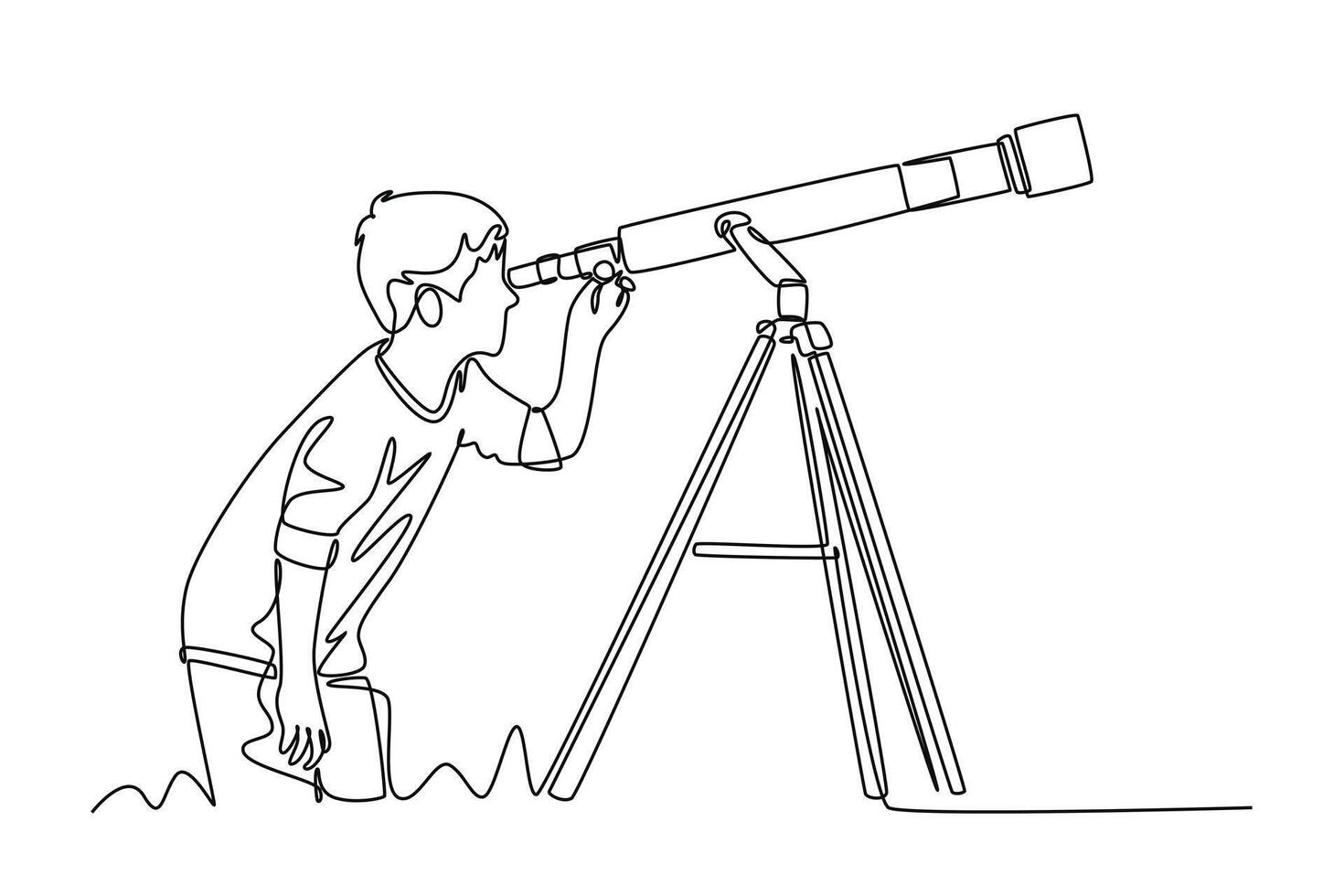 Outer space concept. Single line draw design graphic illustration. vector