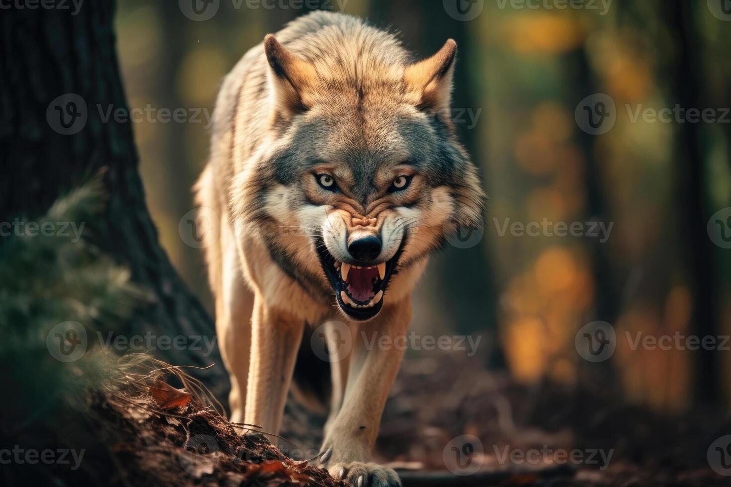 Angry Wolf in Forest photo
