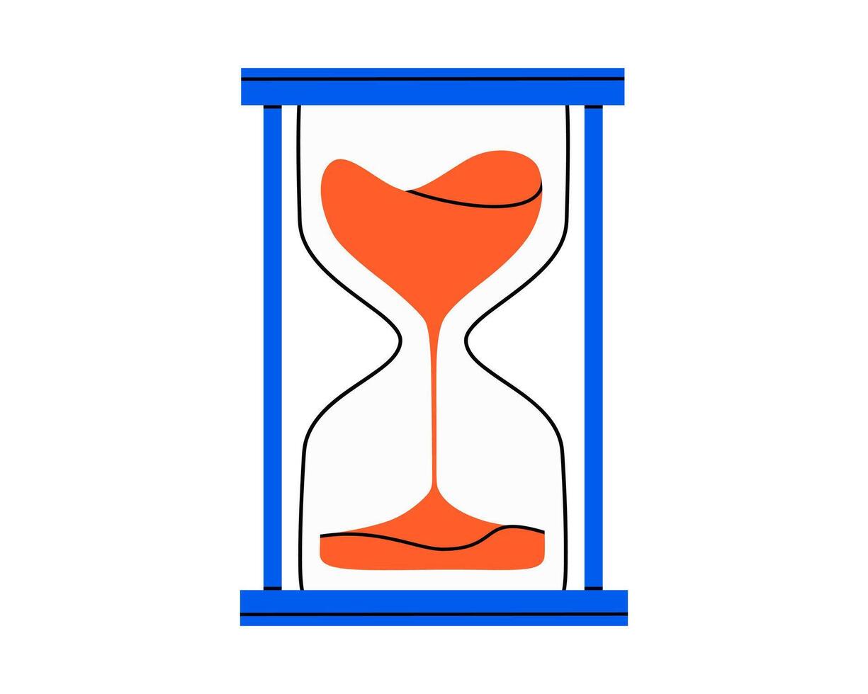 Hand drawn cute cartoon illustration of hourglass or sandglass. Watch counting time. Flat timetable or schedule in doodle style. Planning or time management icon. Event deadline. Isolated. vector